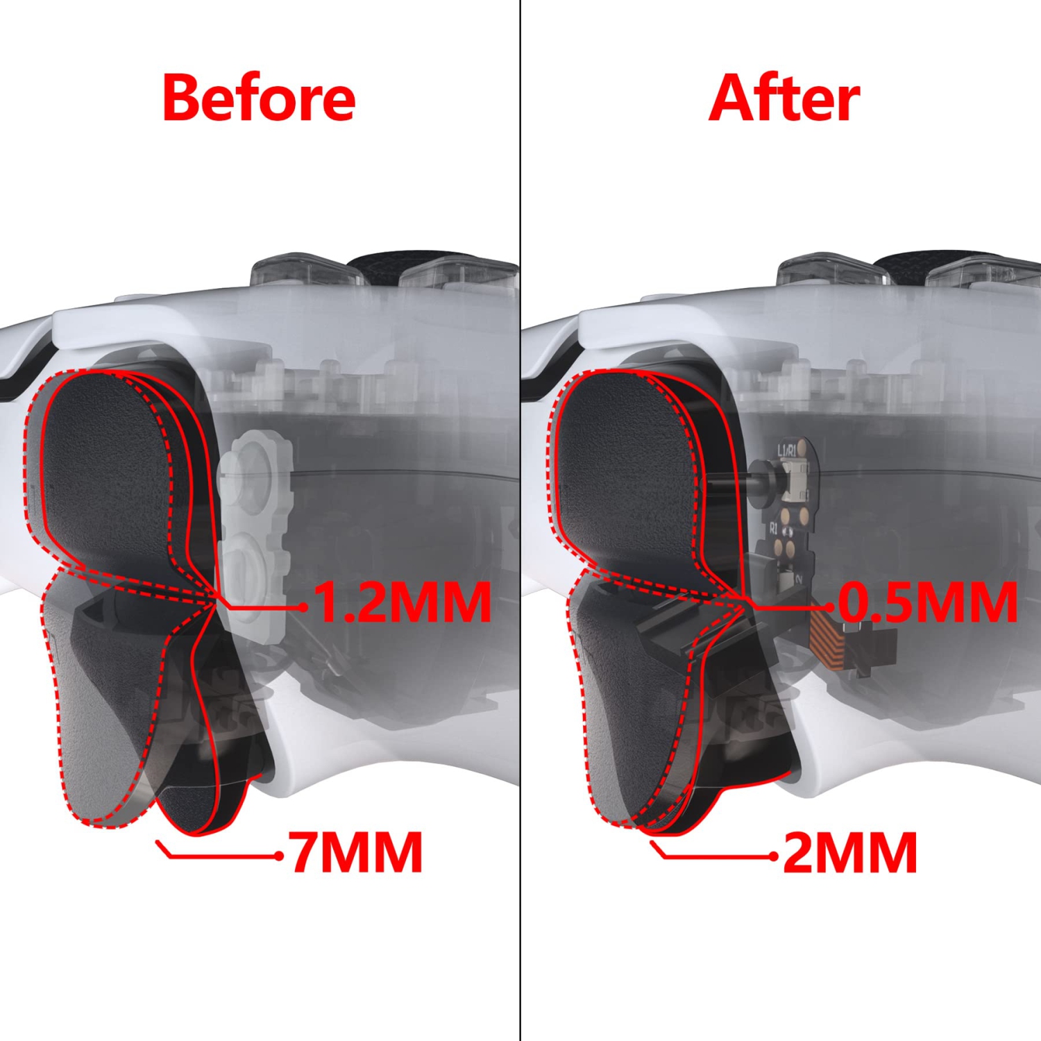 eXtremeRate Clicky Hair Trigger Kit for PS5 Controller BDM-010 & BDM-020 Shoulder Buttons, Custom Flashshot Trigger Stop Fle
