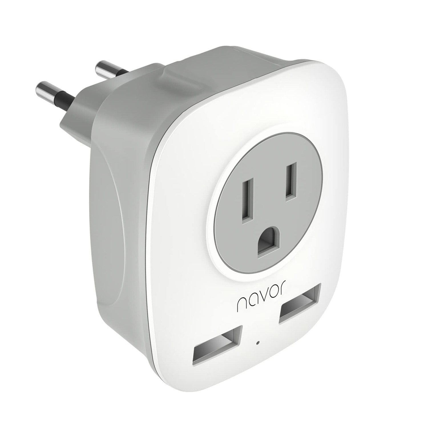 HLD 3-in-1 International Power Adapter with 2 USB Ports, European Plug/American Outlet