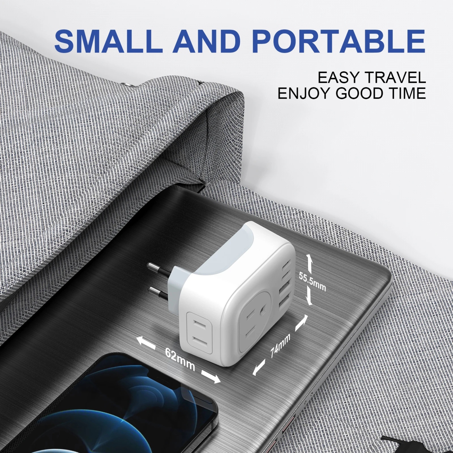 European Travel Plug Adapter US to EU, 6-in-1 International Power Adapter with 2 American Outlets, 2 USB-C & 2 USB-A Ports, Type C Charger for France