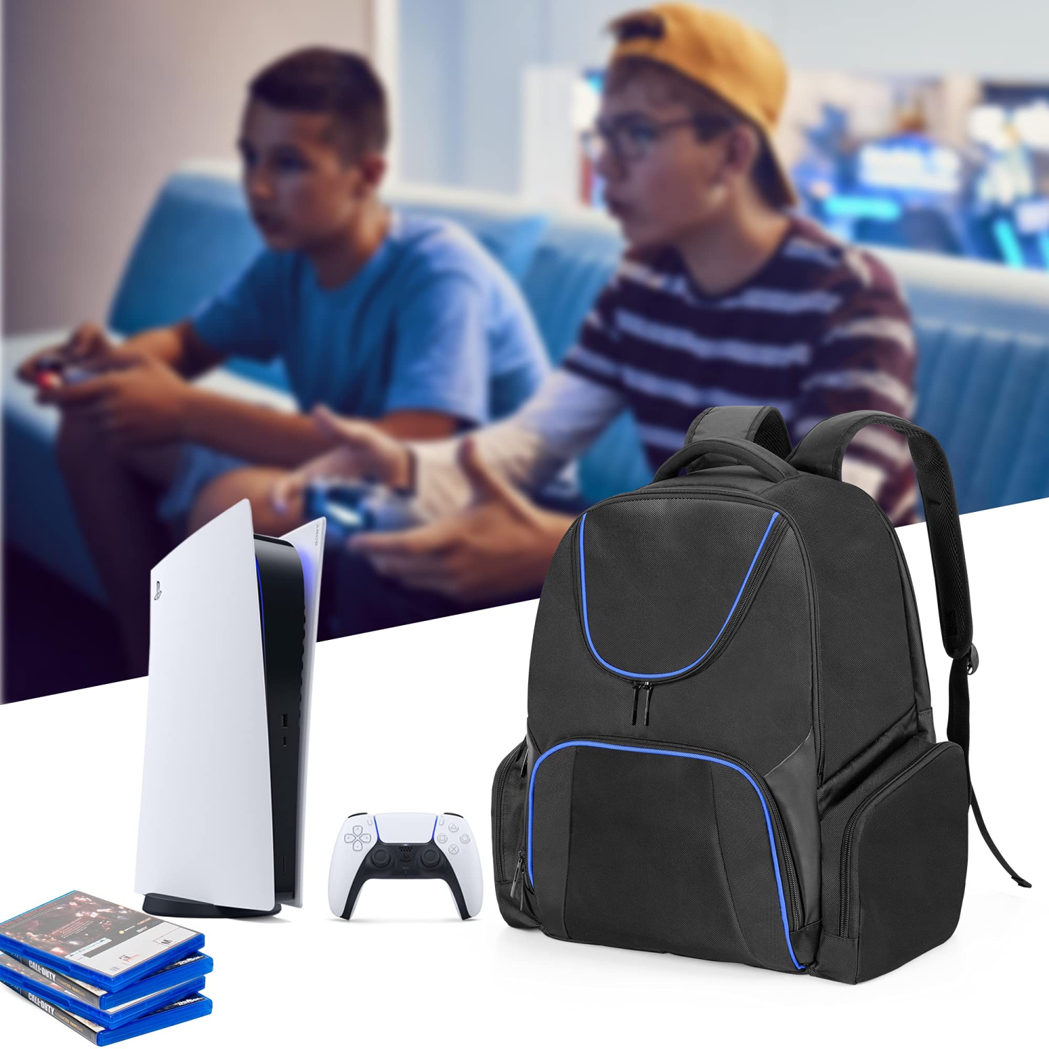CURMIO Gaming Console Backpack Compatible with PS5/ PS4/ PS4 Pro/ PS3 and Xbox Series S/ One/ One S / One X / 360/ 360 Slim,