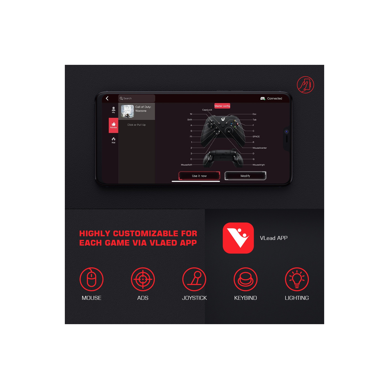 Adaptateur de manette sans fil VX2 AimBox de HLD pour Xbox One/Xbox Series X|S/PS5/PS4/Nintendo Switch