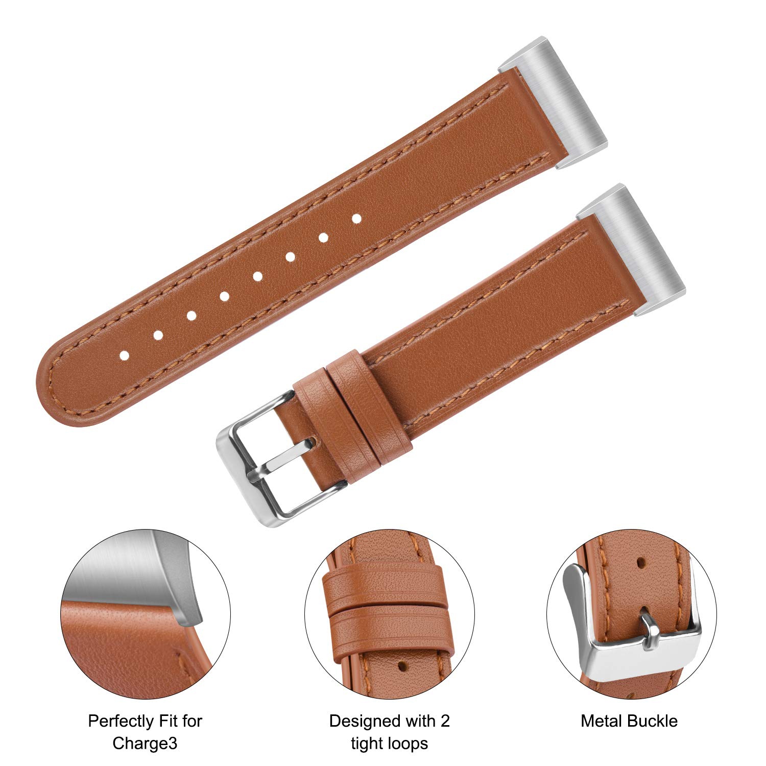 Tobfit Leather Band Compatible with Fitbit Charge 3 Bands & Fitbit Charge 4 Bands, Adjustable Top Grain Leather Wristband Re