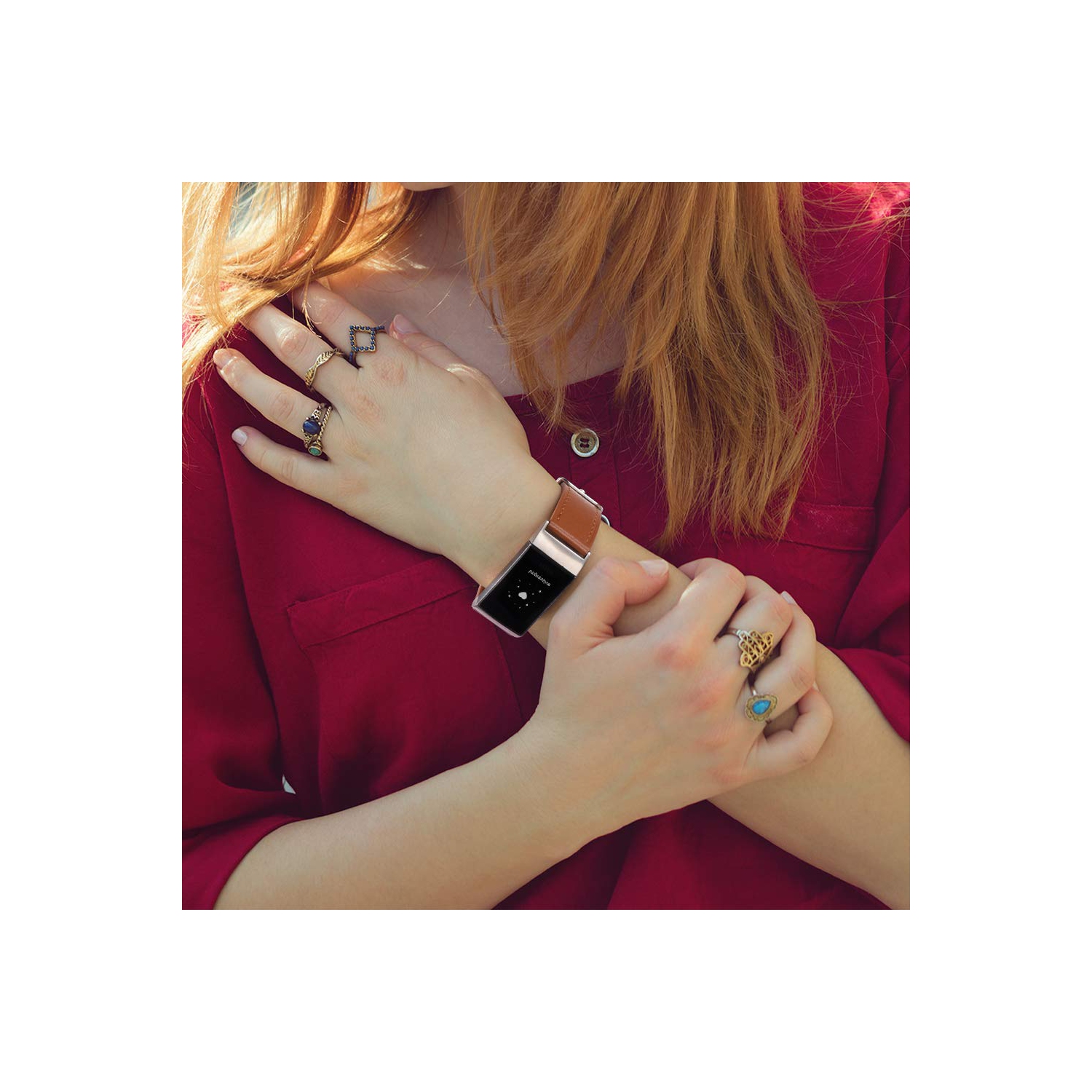 Tobfit Leather Band Compatible with Fitbit Charge 3 Bands & Fitbit Charge 4 Bands, Adjustable Top Grain Leather Wristband Re