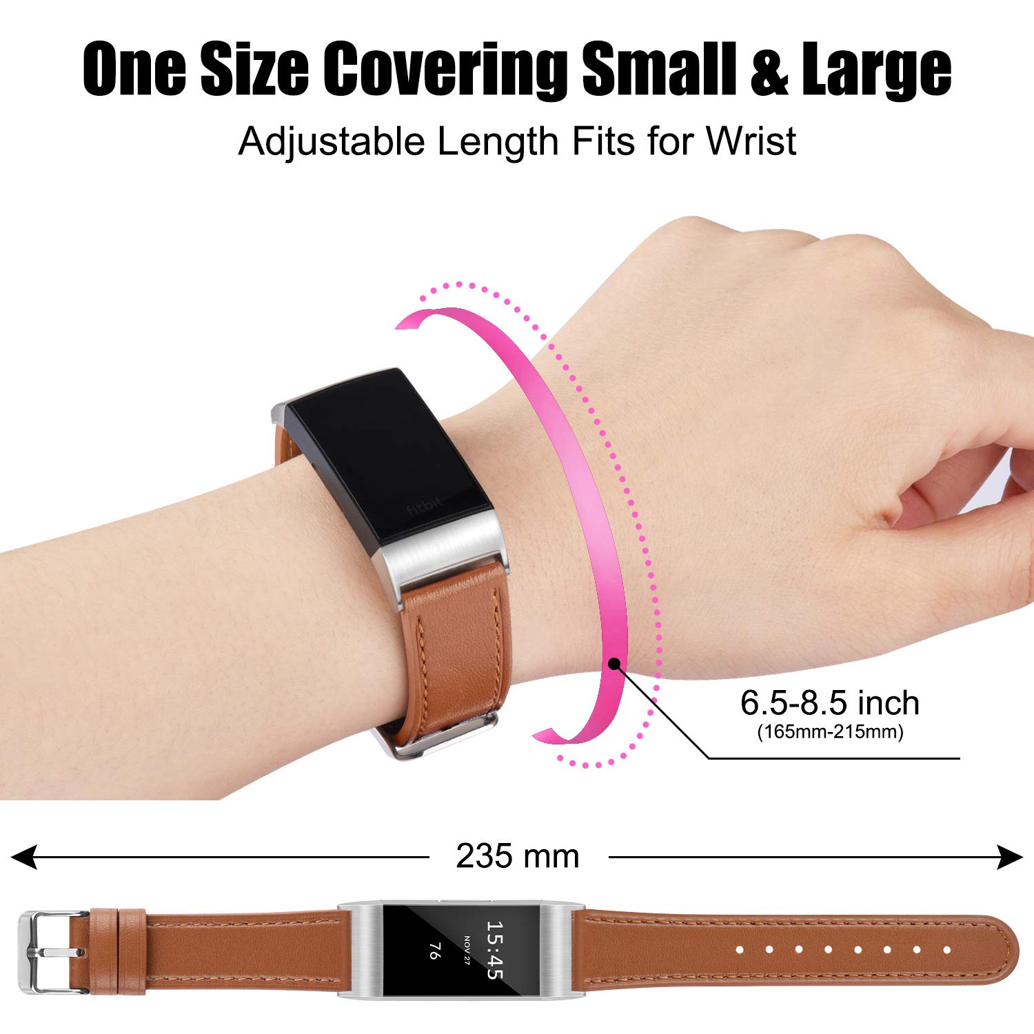 Tobfit Leather Band Compatible with Fitbit Charge 3 Bands & Fitbit Charge 4 Bands, Adjustable Top Grain Leather Wristband Re