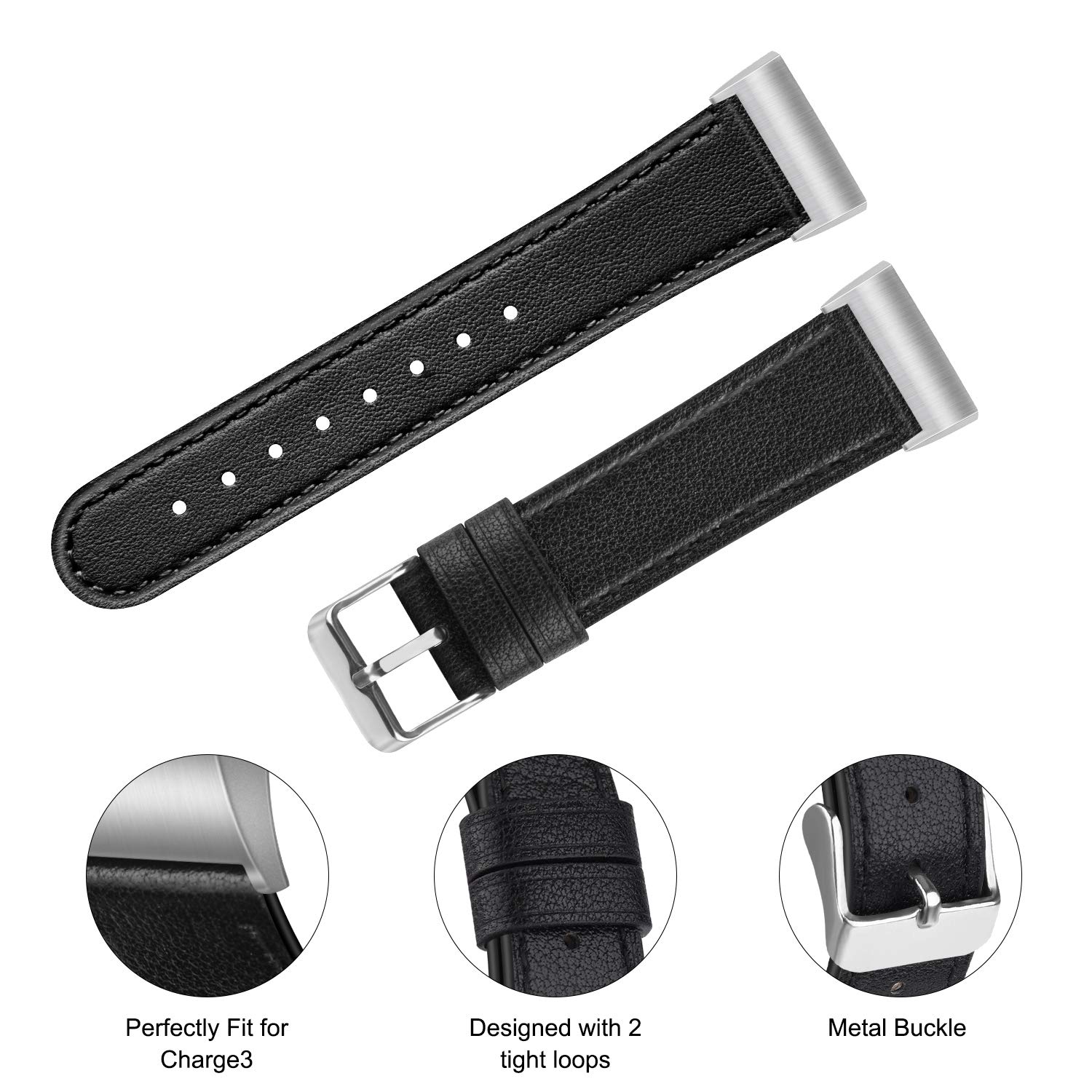 Tobfit Leather Band Compatible with Fitbit Charge 3 Bands & Fitbit Charge 4 Bands, Adjustable Top Grain Leather Wristband Re