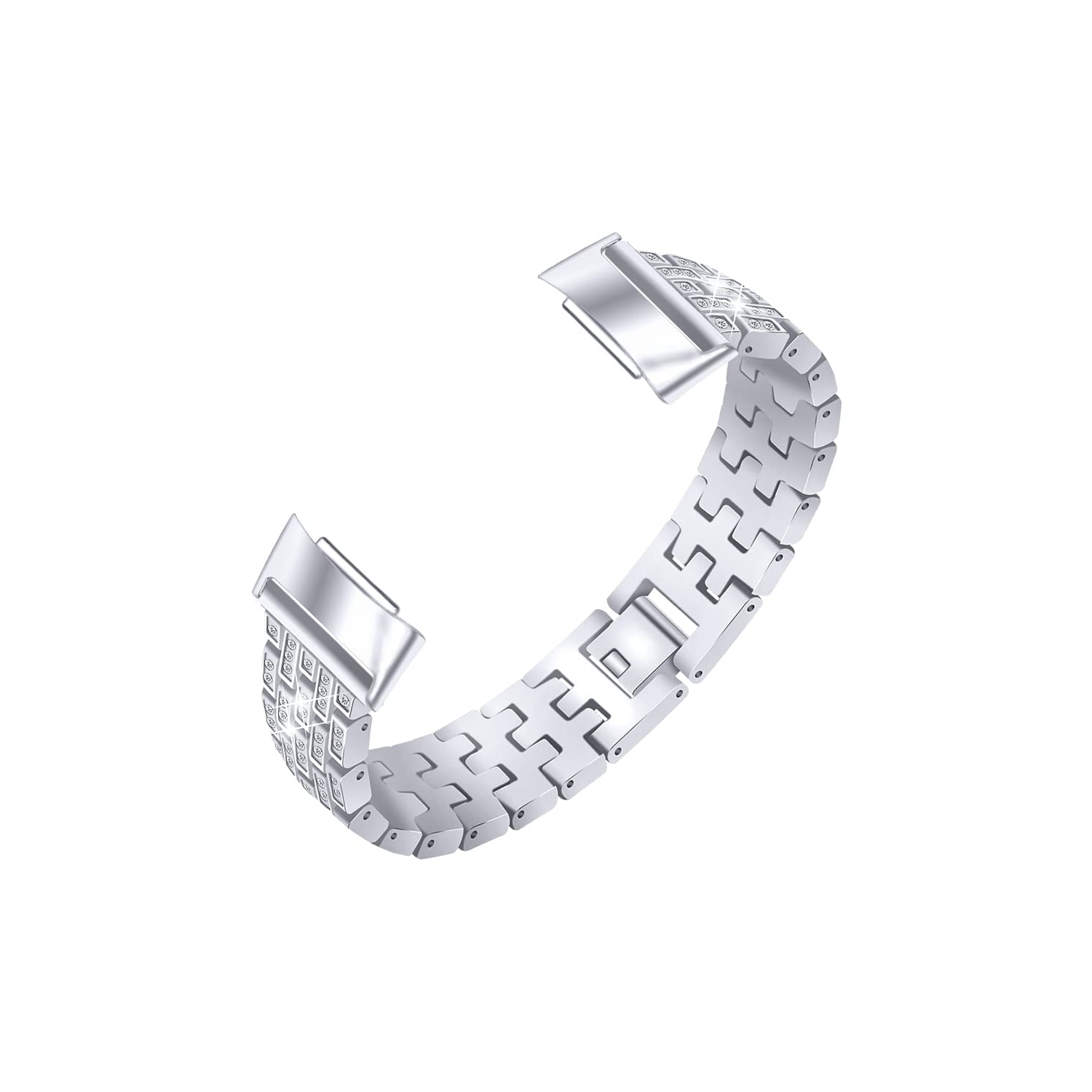 Compatible with Fitbit Charge 5 Wristband Stainless Steel Metal Band Bracelet Jewel Strap Replacement Crystal Bands for Char