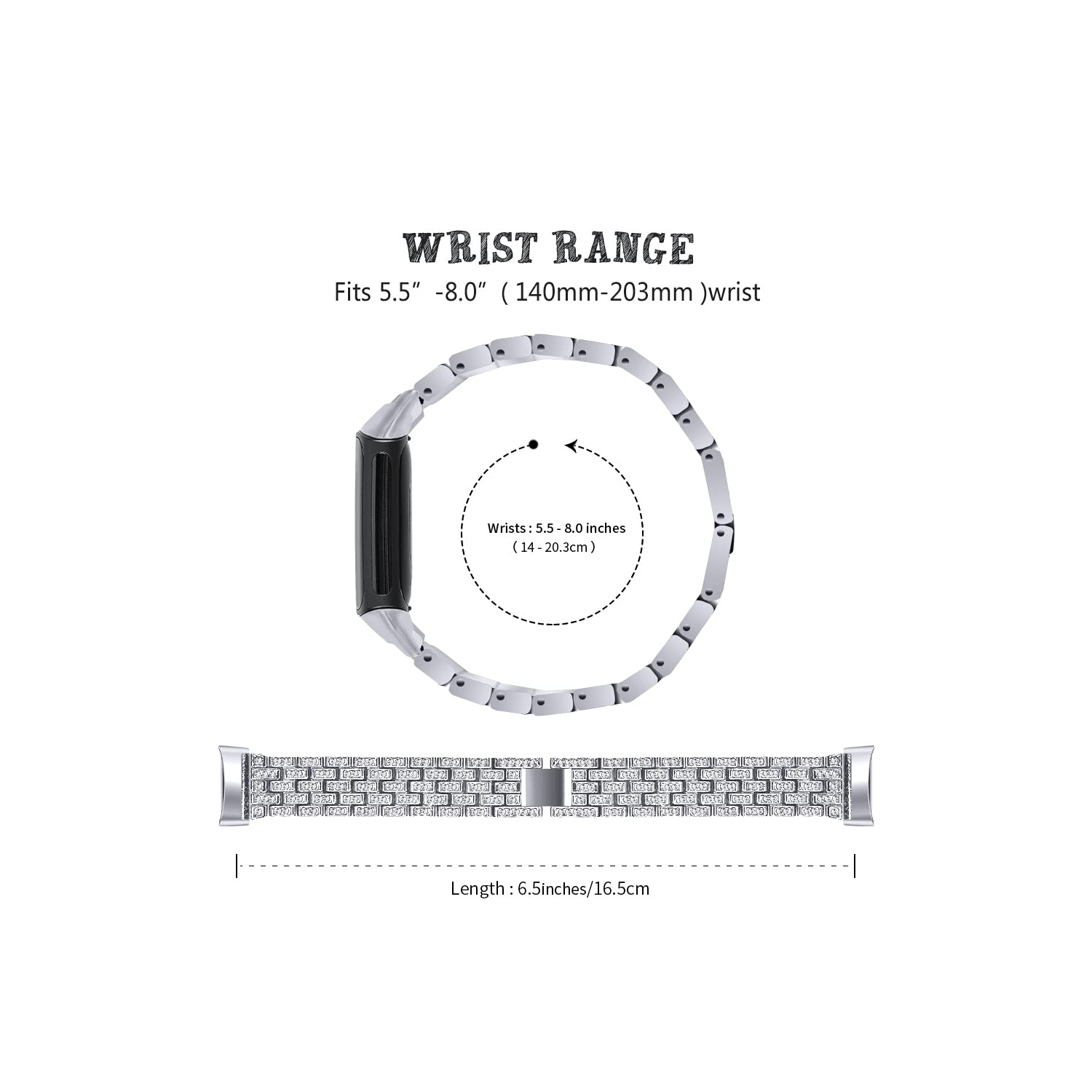 Compatible with Fitbit Charge 5 Wristband Stainless Steel Metal Band Bracelet Jewel Strap Replacement Crystal Bands for Char