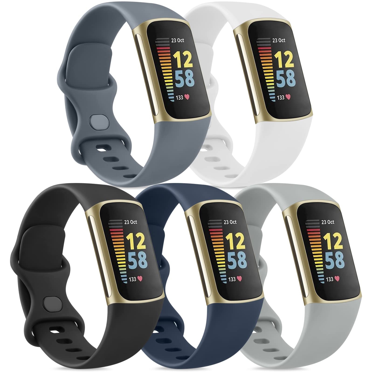 5 Pack Bands Compatible with Fitbit Charge 5 Band for Women Men, Soft Silicone Sport Strap Replacement Wristbands for Fitbit