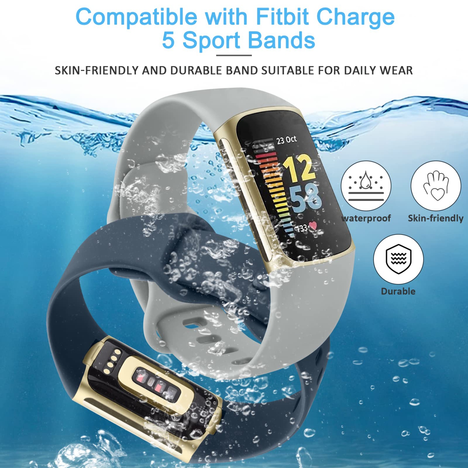 5 Pack Bands Compatible with Fitbit Charge 5 Band for Women Men, Soft Silicone Sport Strap Replacement Wristbands for Fitbit