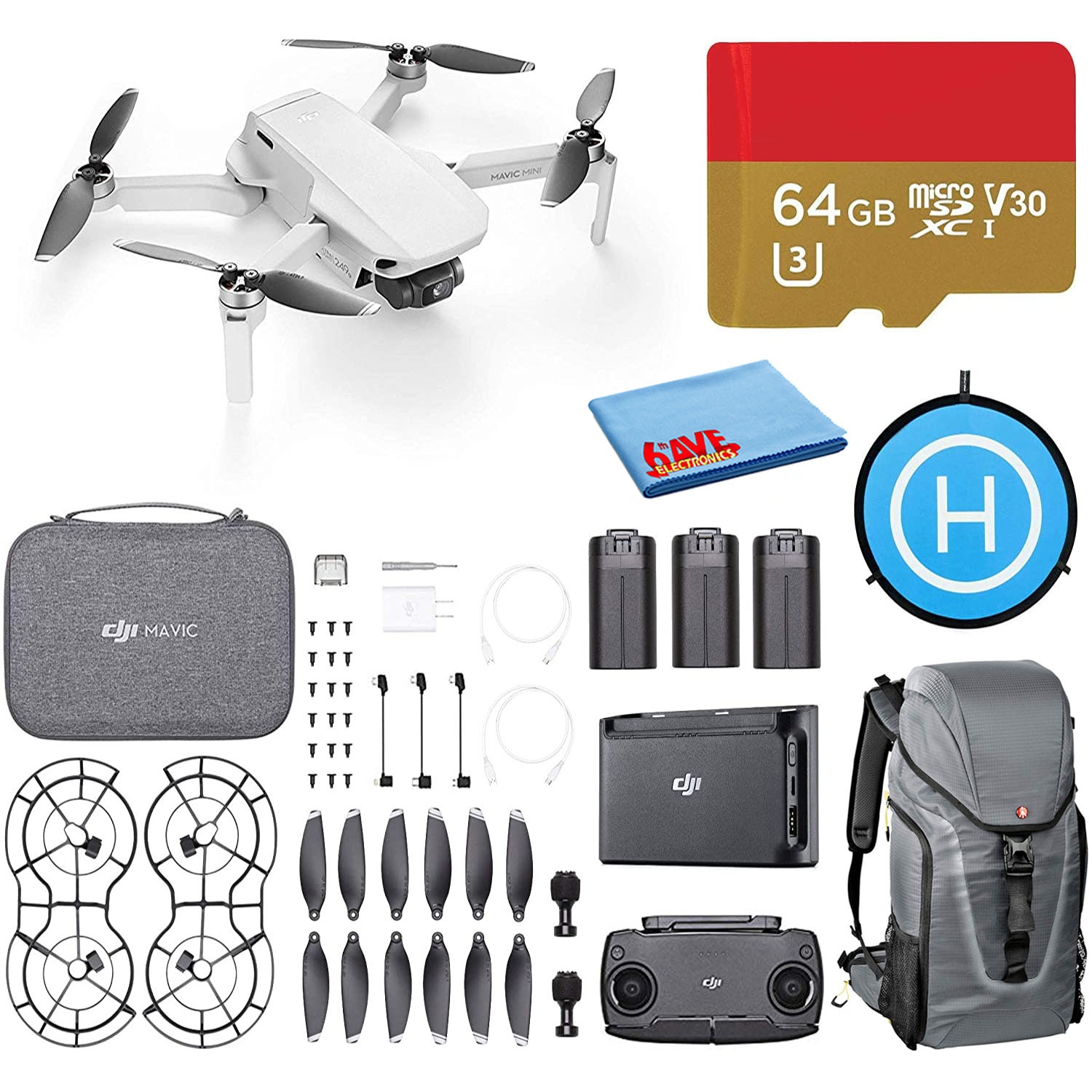 DJI Mavic Mini Fly More Combo Drone Quadcopter Bundle with Backpack, 64GB Card