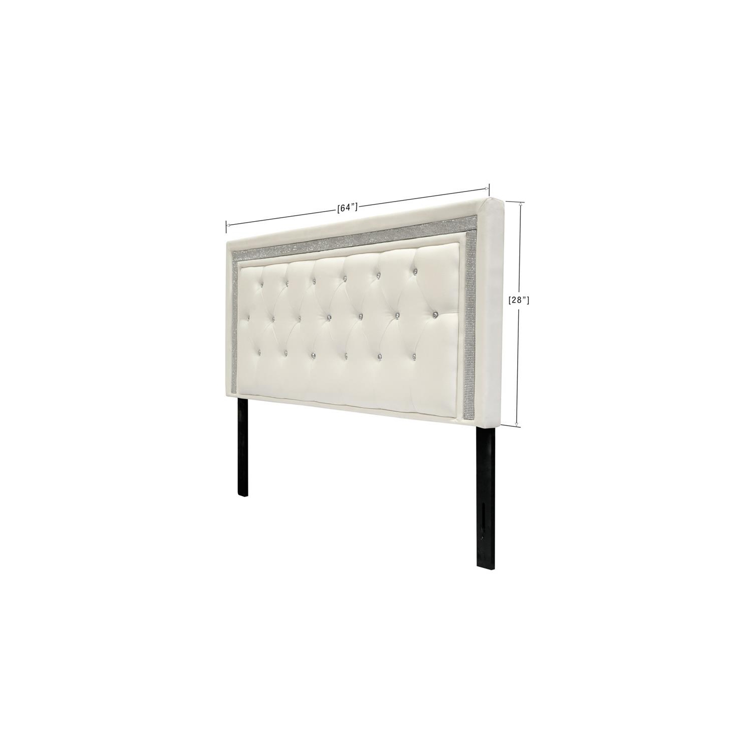 Best Master Faux Leather Full/Queen Headboard Tufted Crystal Rhinestone in White