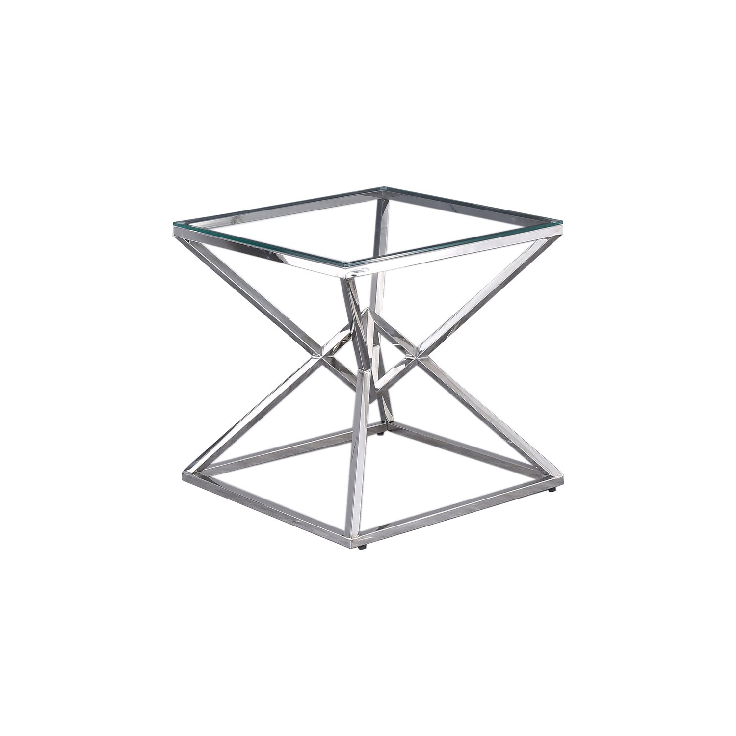 Best Master Furniture 22" Modern Clear Tempered Glass Side Table in Silver