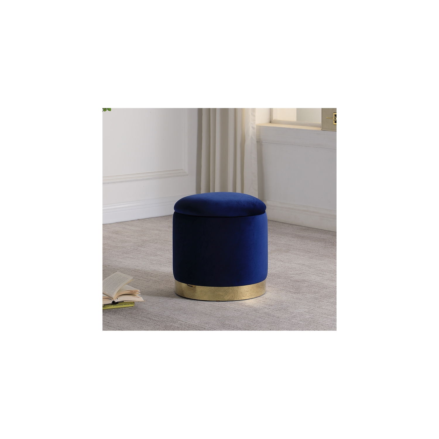 Jacobson Tufted Velvet Blue Accent Ottoman