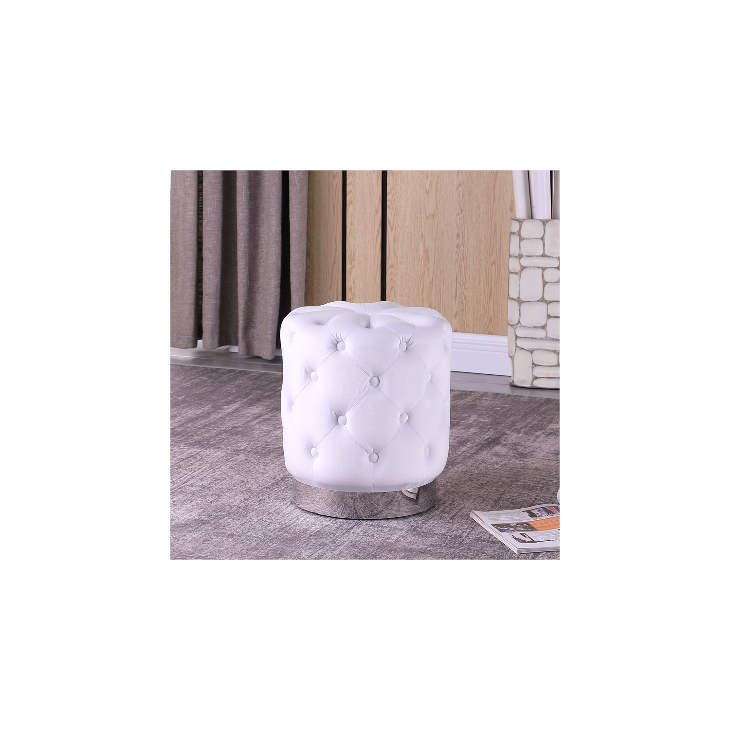 Jacobson Tufted Velvet White Accent Ottoman