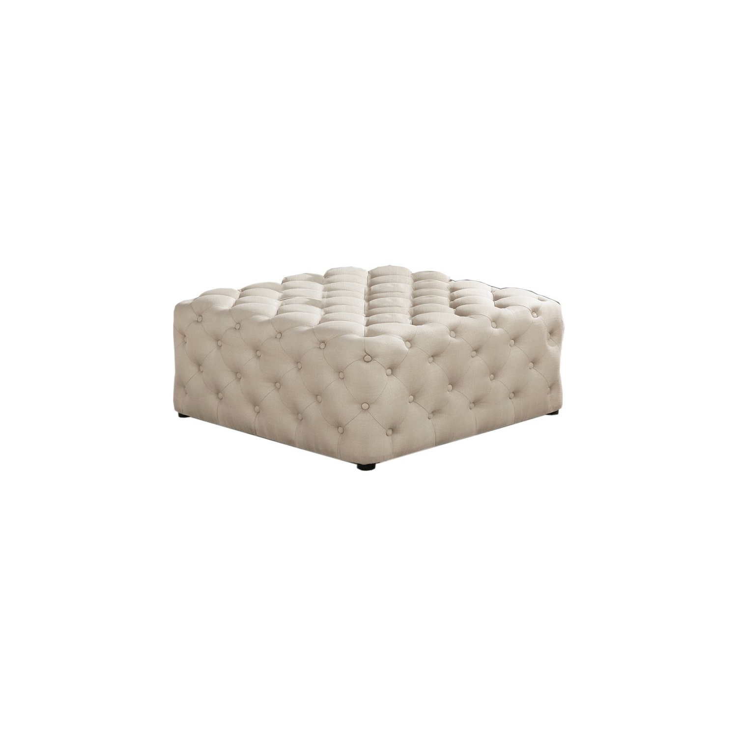 Best Master Furniture Kelly Square Transitional Linen Fabric Ottoman in Beige