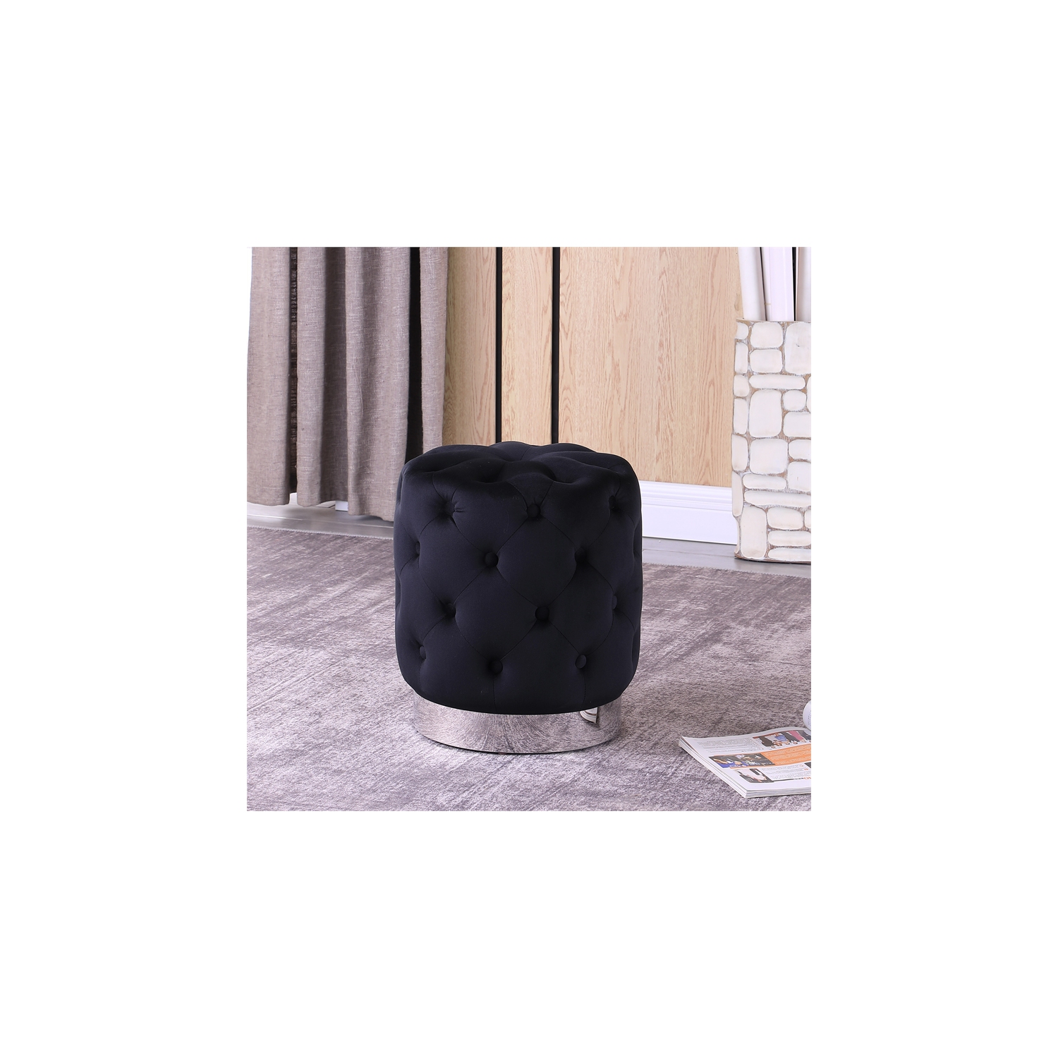 Jacobson Tufted Velvet Black Accent Ottoman