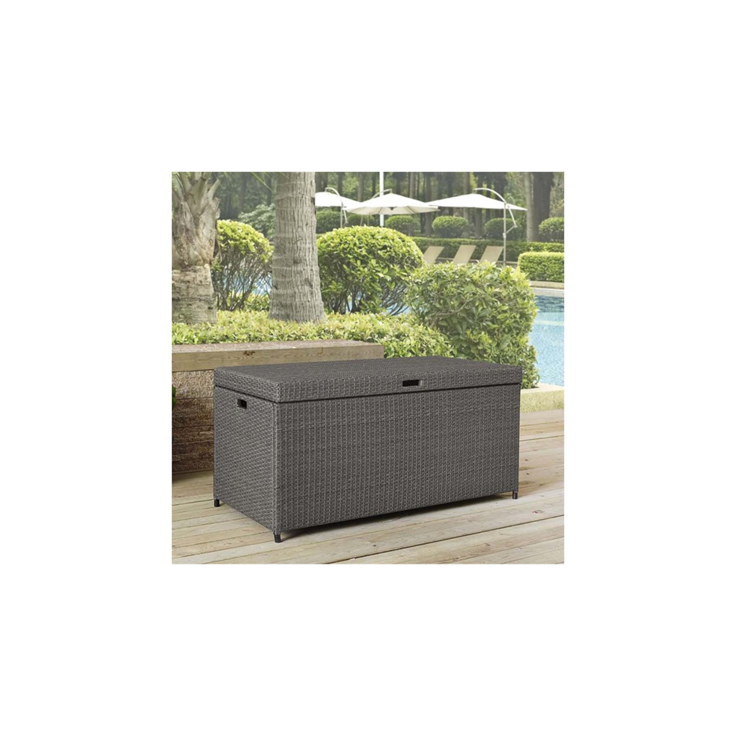 Crosley Palm Harbor Wicker Patio Deck Box in Weathered Gray