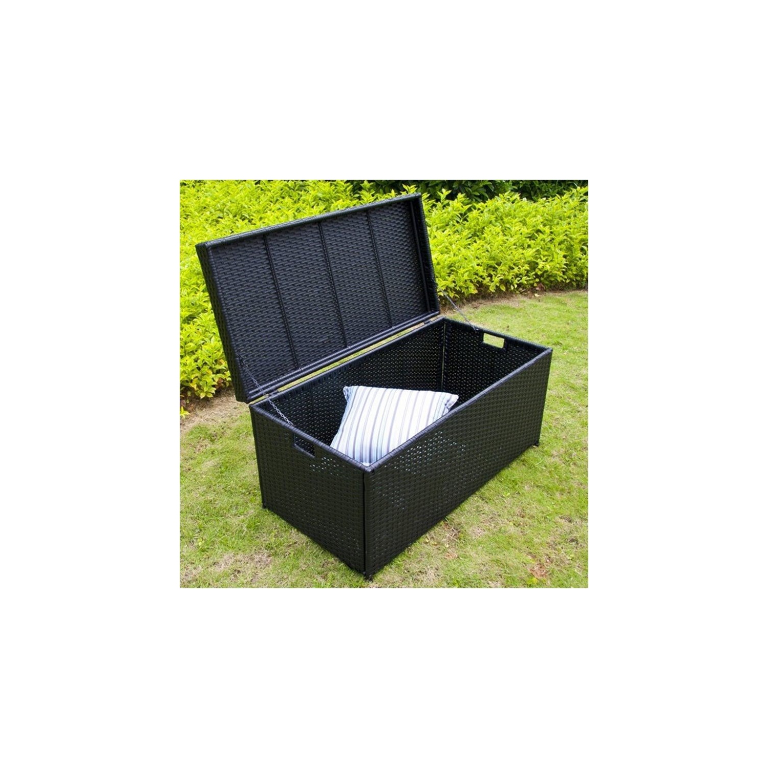 Bowery Hill Wicker Patio Storage Deck Box in Black
