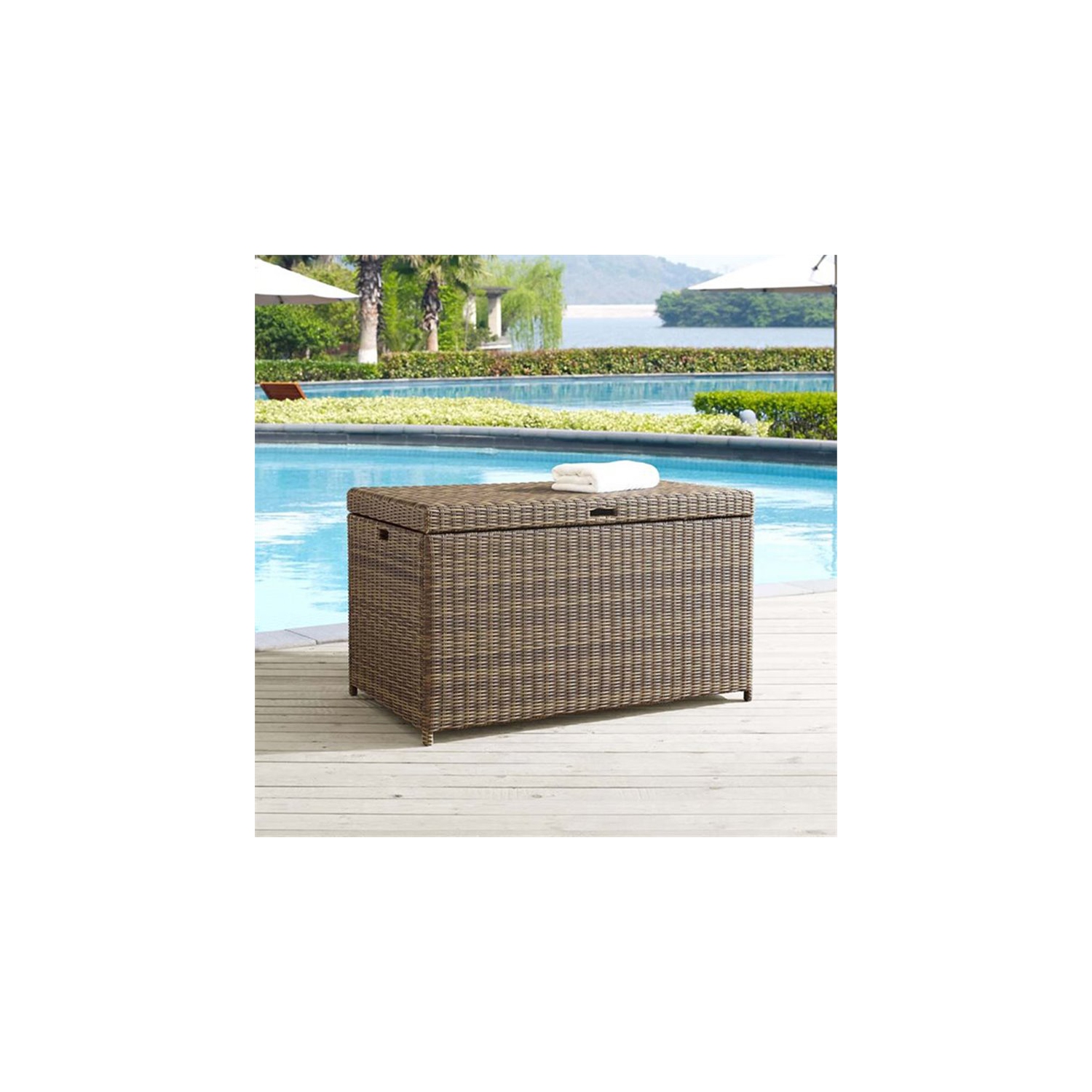 Crosley Bradenton Wicker Patio Deck Box in Weathered Brown