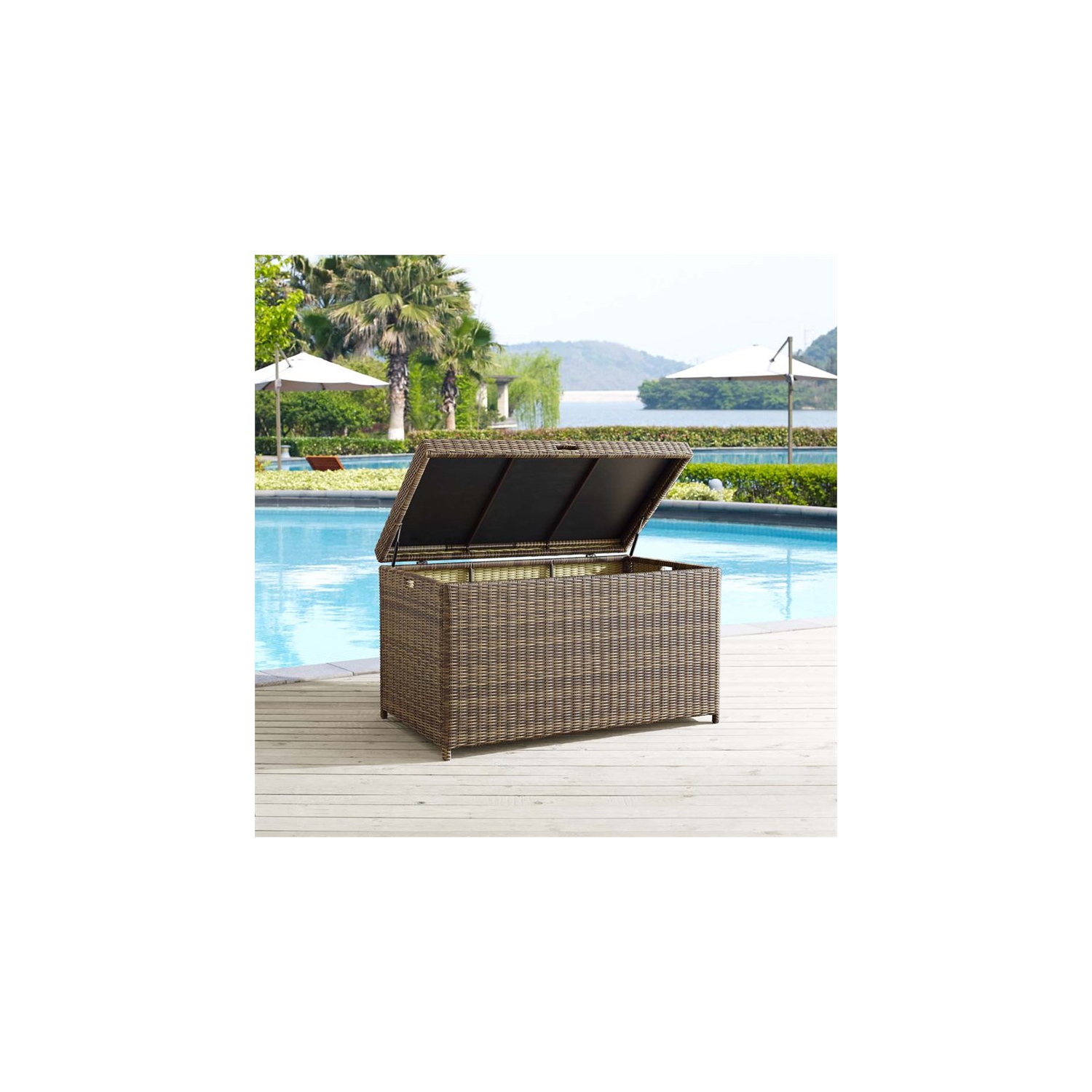 Crosley Bradenton Wicker Patio Deck Box in Weathered Brown