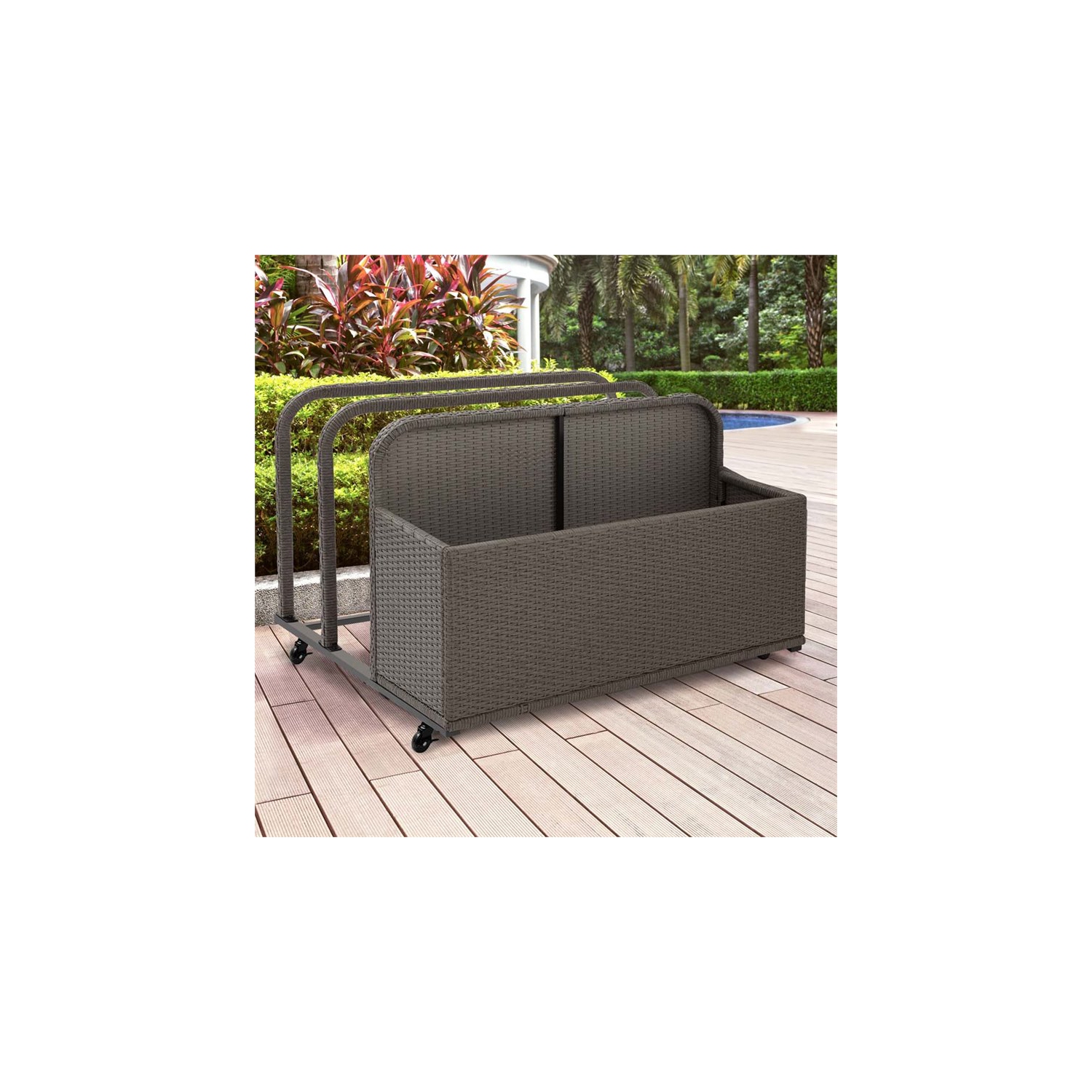 Crosley Palm Harbor Coastal Wicker / Rattan Patio Float Caddy in Weathered Gray