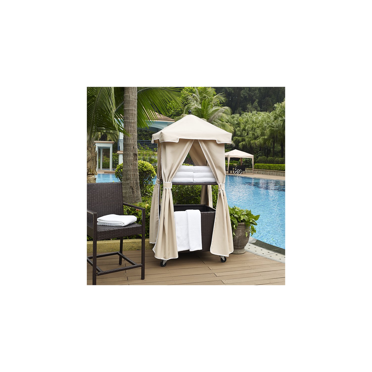 Afuera Living Wicker Patio Towel Valet with Cover in Cream