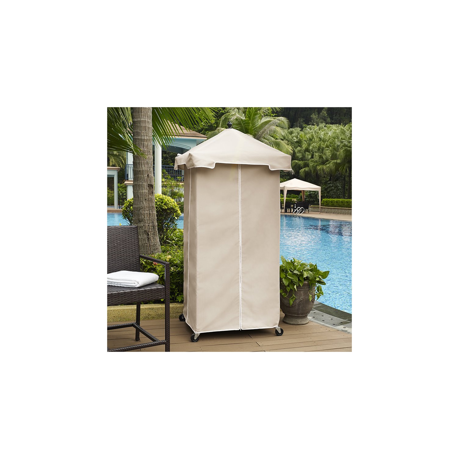 Afuera Living Wicker Patio Towel Valet with Cover in Cream