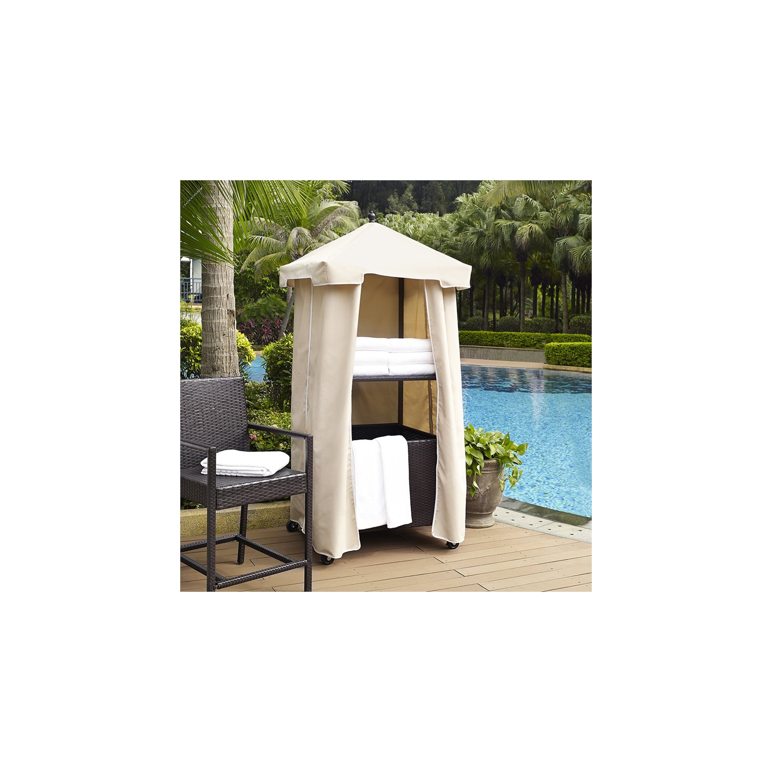 Afuera Living Wicker Patio Towel Valet with Cover in Cream
