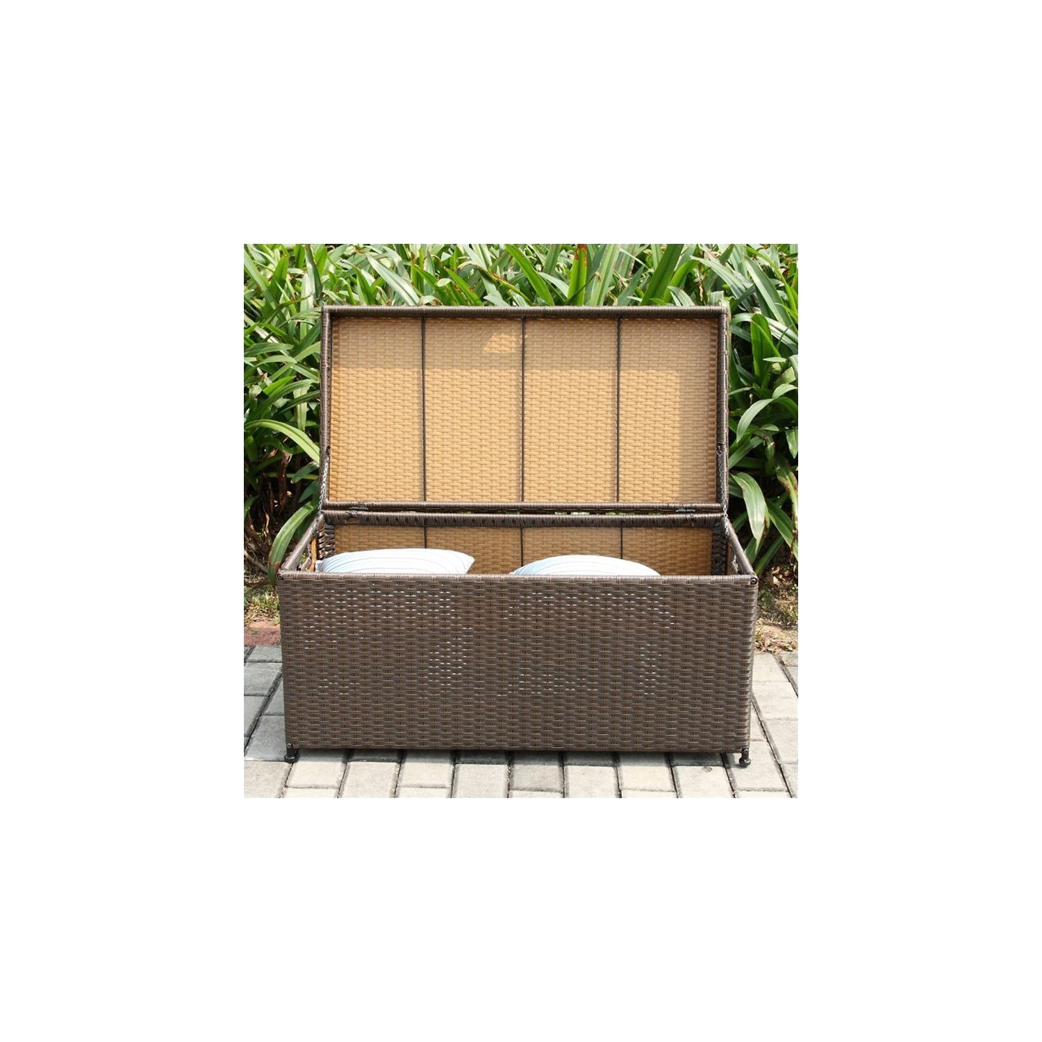 Jeco Wicker Patio Storage Deck Box in Espresso