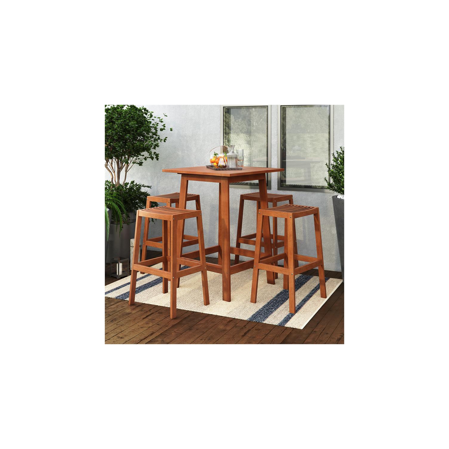 Ensemble de pub extérieur en bois dur naturel Miramar de CorLiving - 5 pièces