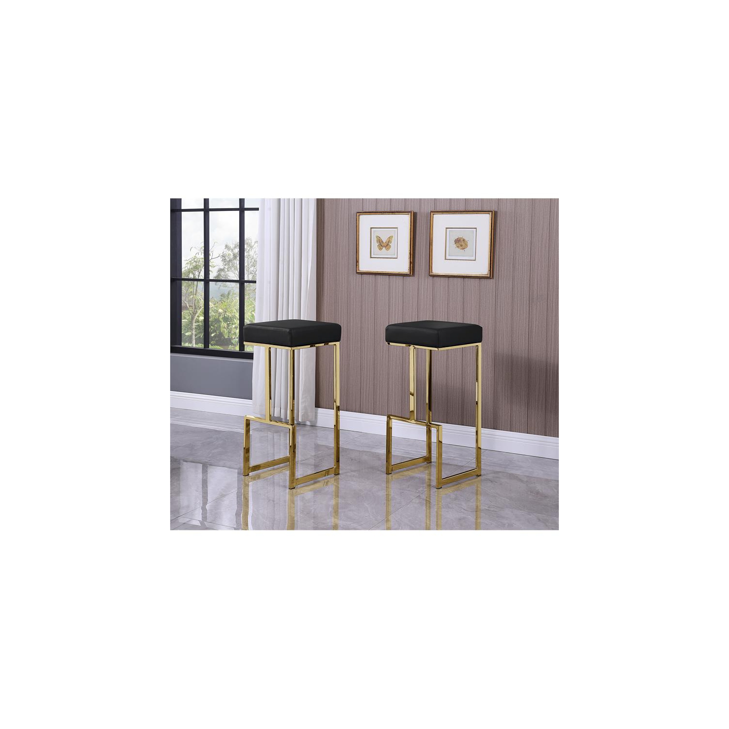 Dorrington Modern Faux Leather Backless Bar Stool in Black/Gold