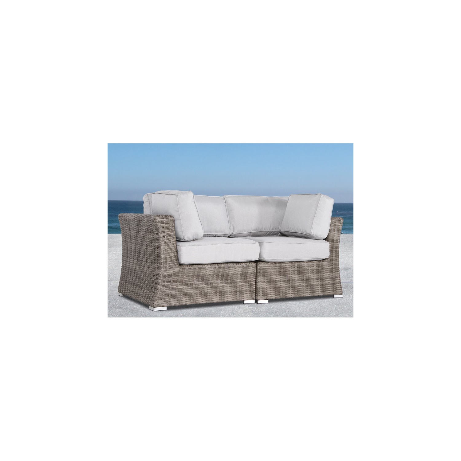 Living Source International Outdoor Wicker Loveseat with Cushion in Gray
