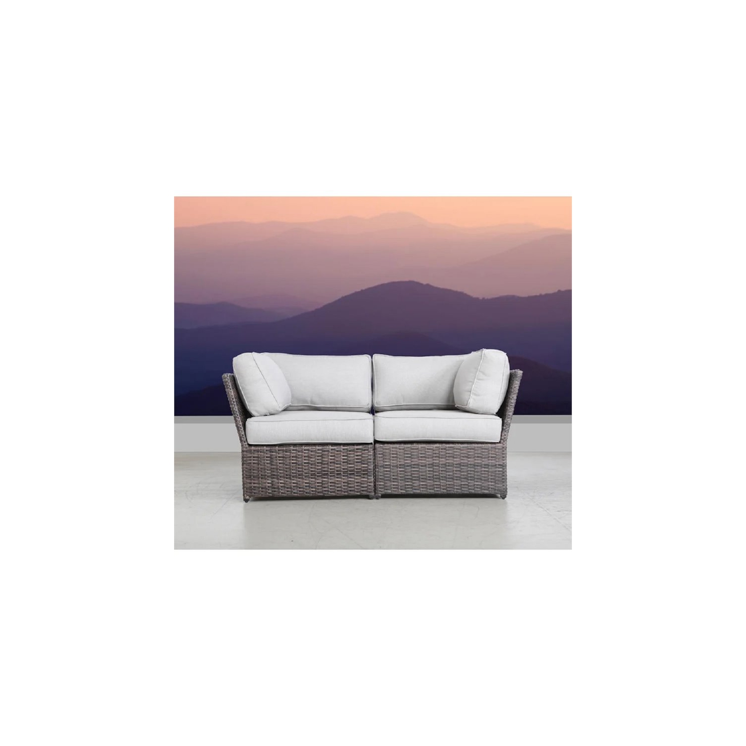 Causeuse d’extérieur en osier avec coussins de Living Source International, brun/gris