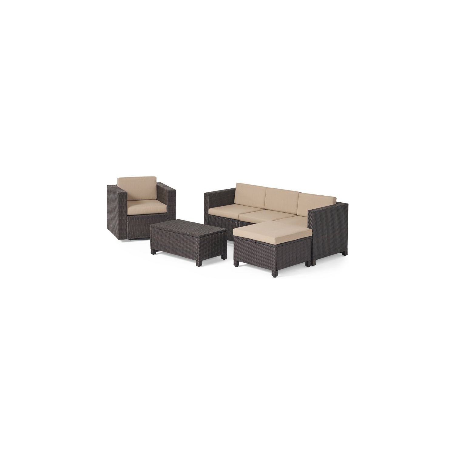 Puerta 4 Seater Wicker L-Shaped Sectional Sofa Set - Cushions Dark Brown/Beige