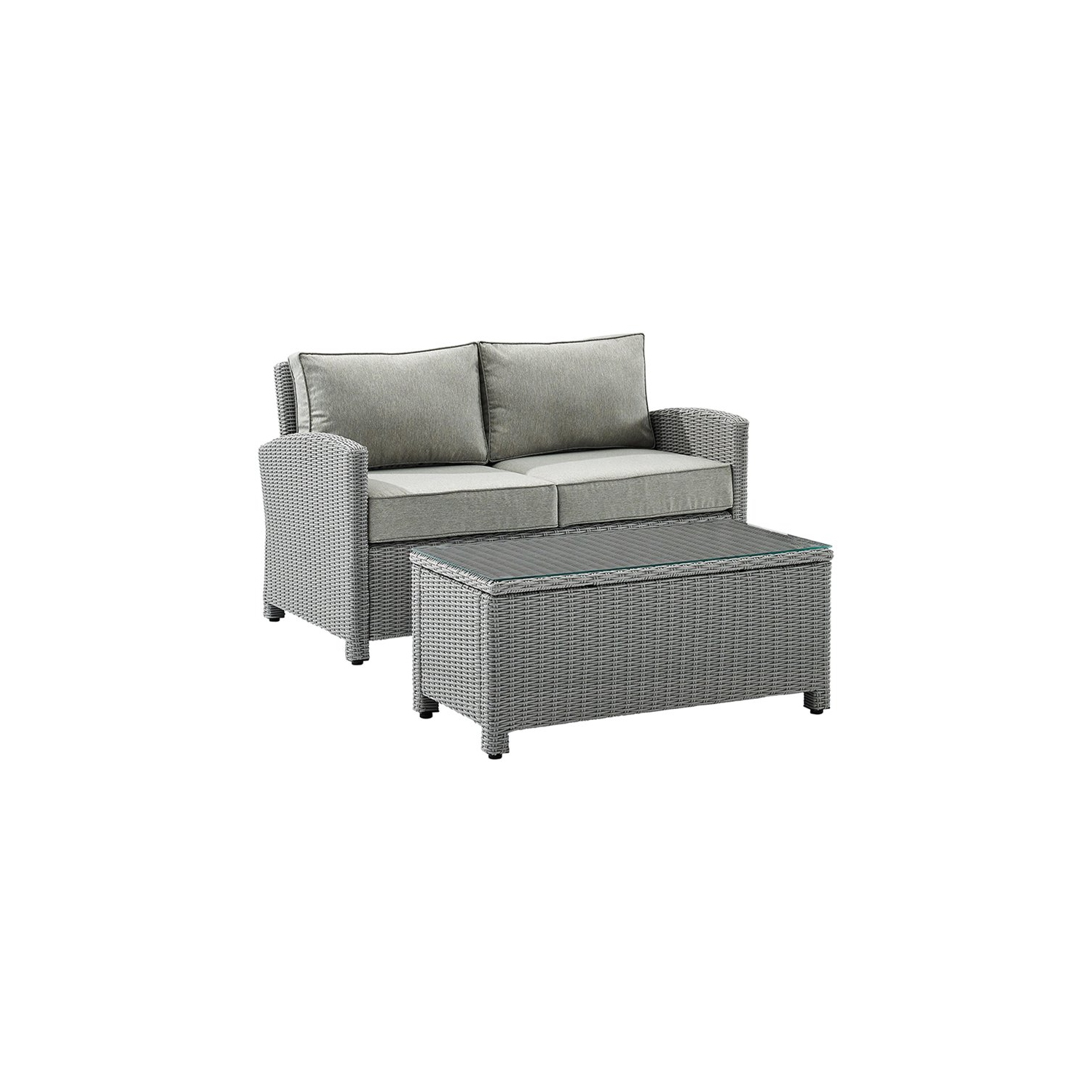 Crosley Bradenton 2 Piece Wicker Patio Sofa Set in Gray