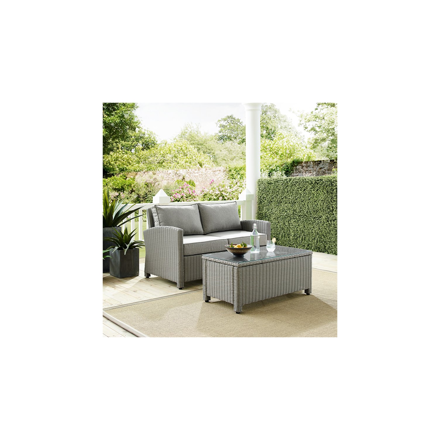 Crosley Bradenton 2 Piece Wicker Patio Sofa Set in Gray