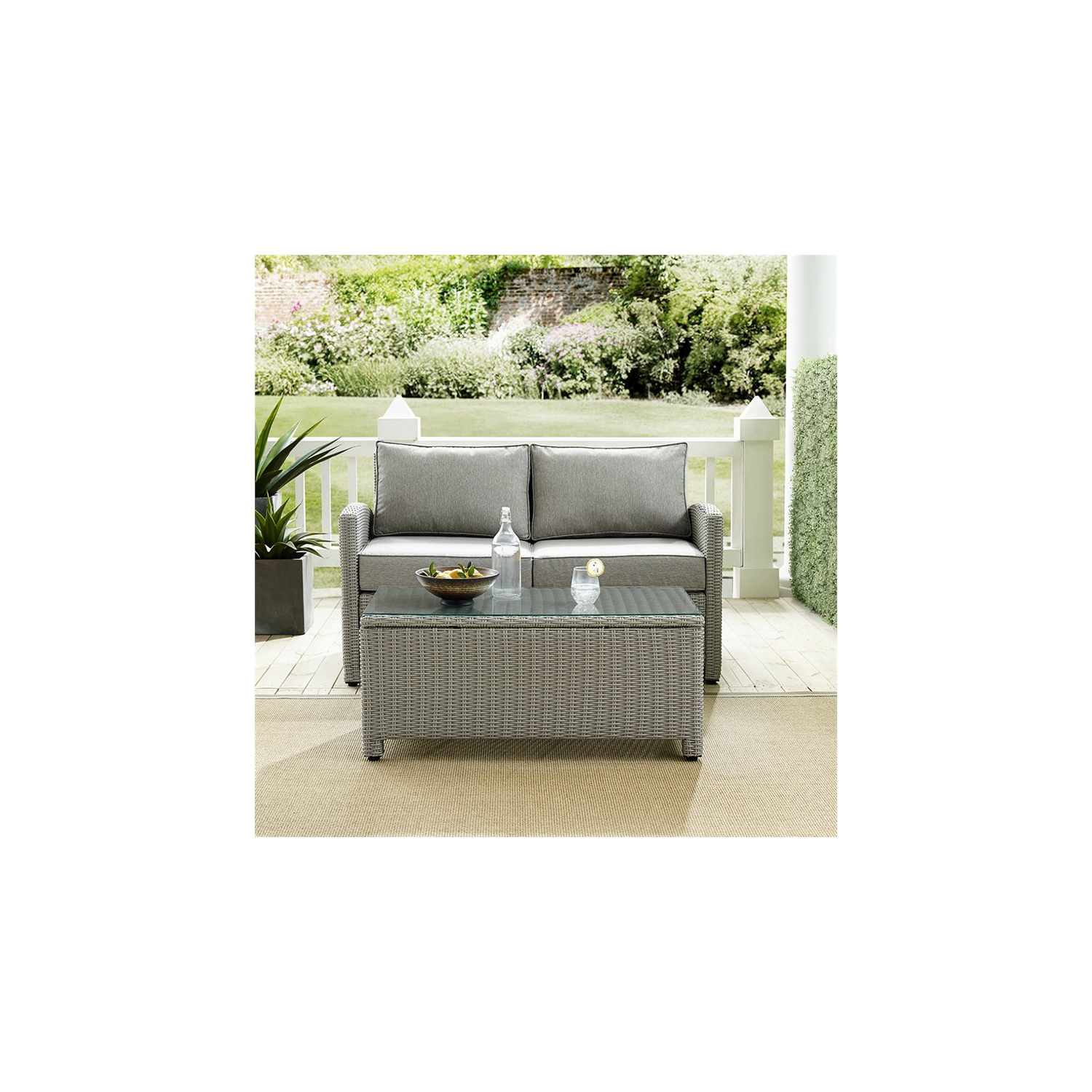 Crosley Bradenton 2 Piece Wicker Patio Sofa Set in Gray