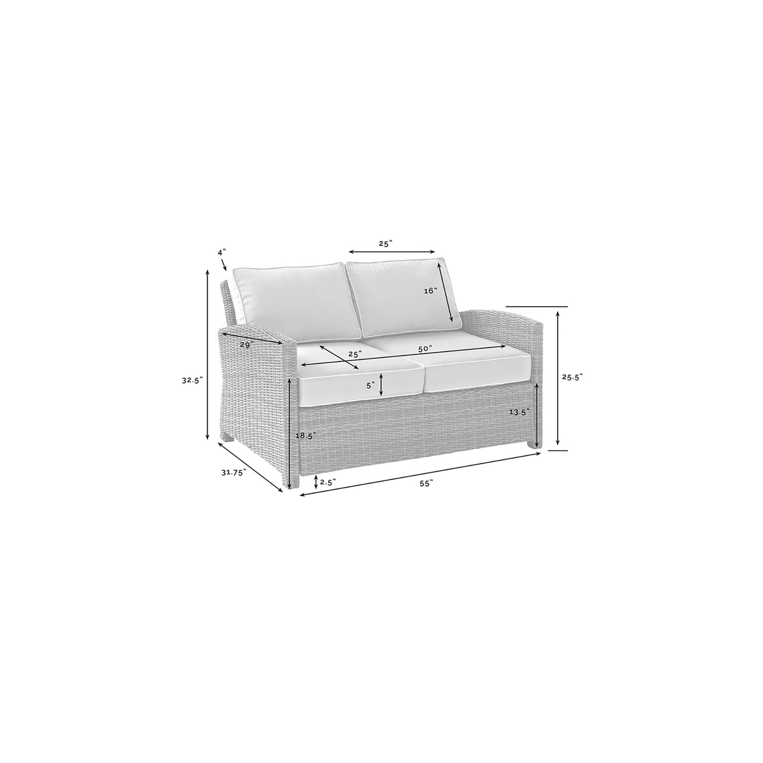 Crosley Bradenton 2 Piece Wicker Patio Sofa Set in Gray