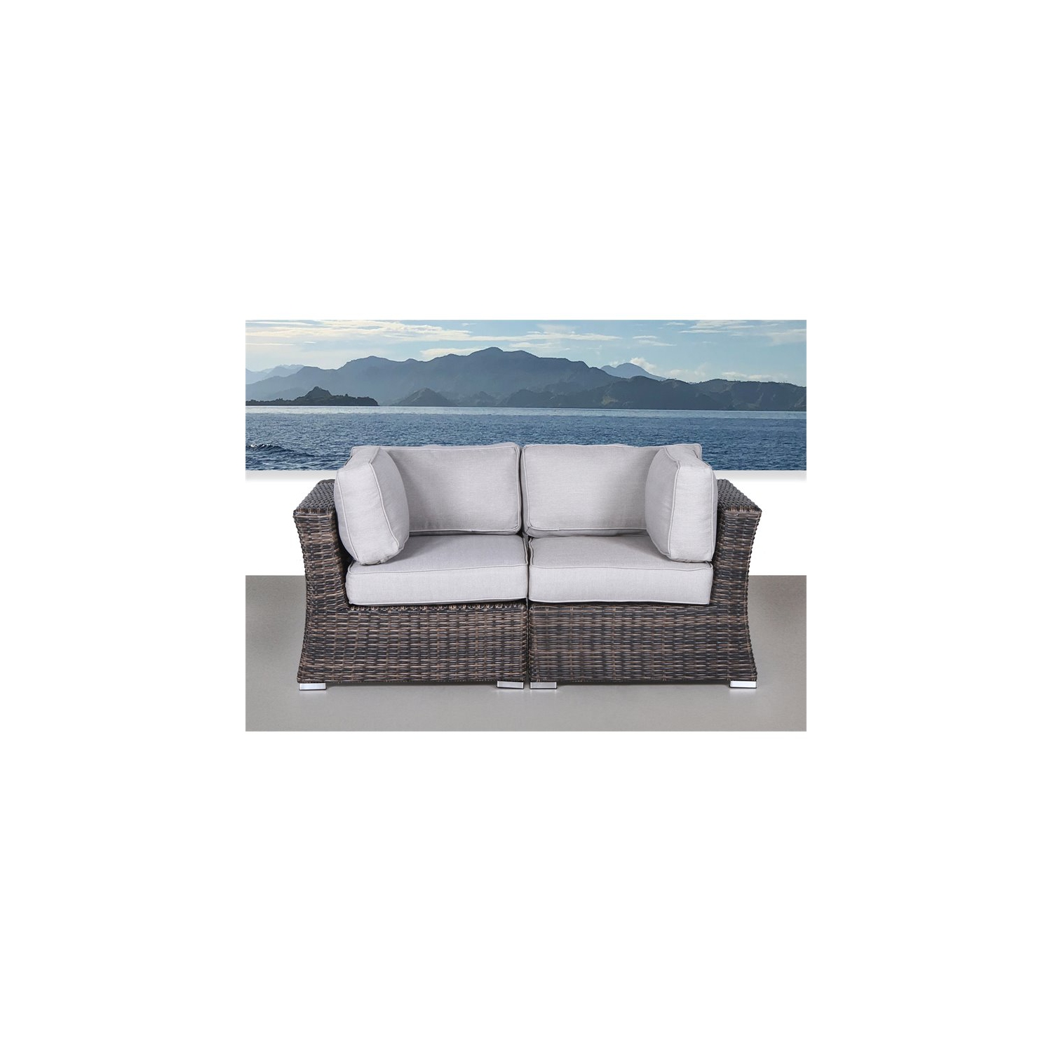 Living Source International Outdoor Wicker Loveseat w/ Cushions in Espresso/Gray