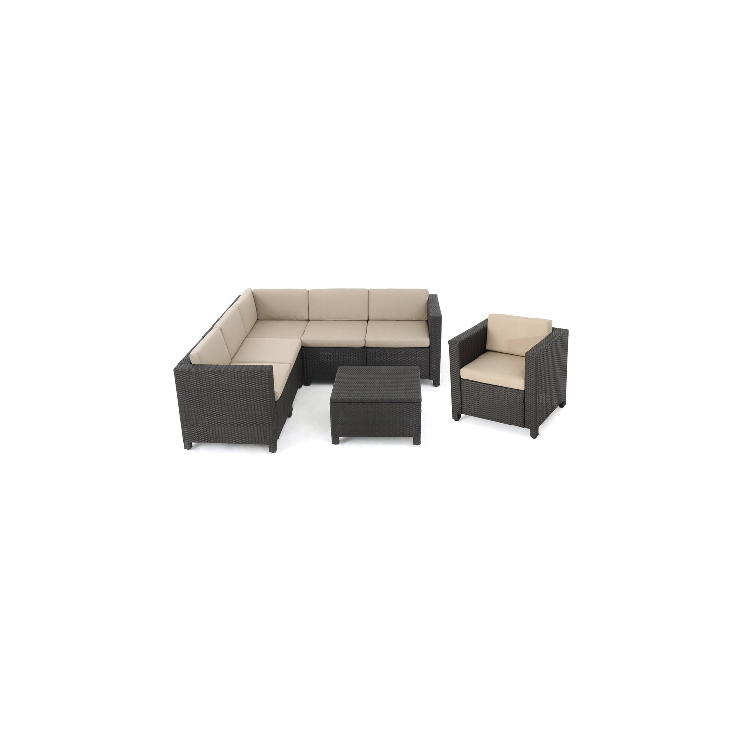 Noble House Puerta Outdoor Dark Brown Wicker V-Shaped Sectional Sofa Set