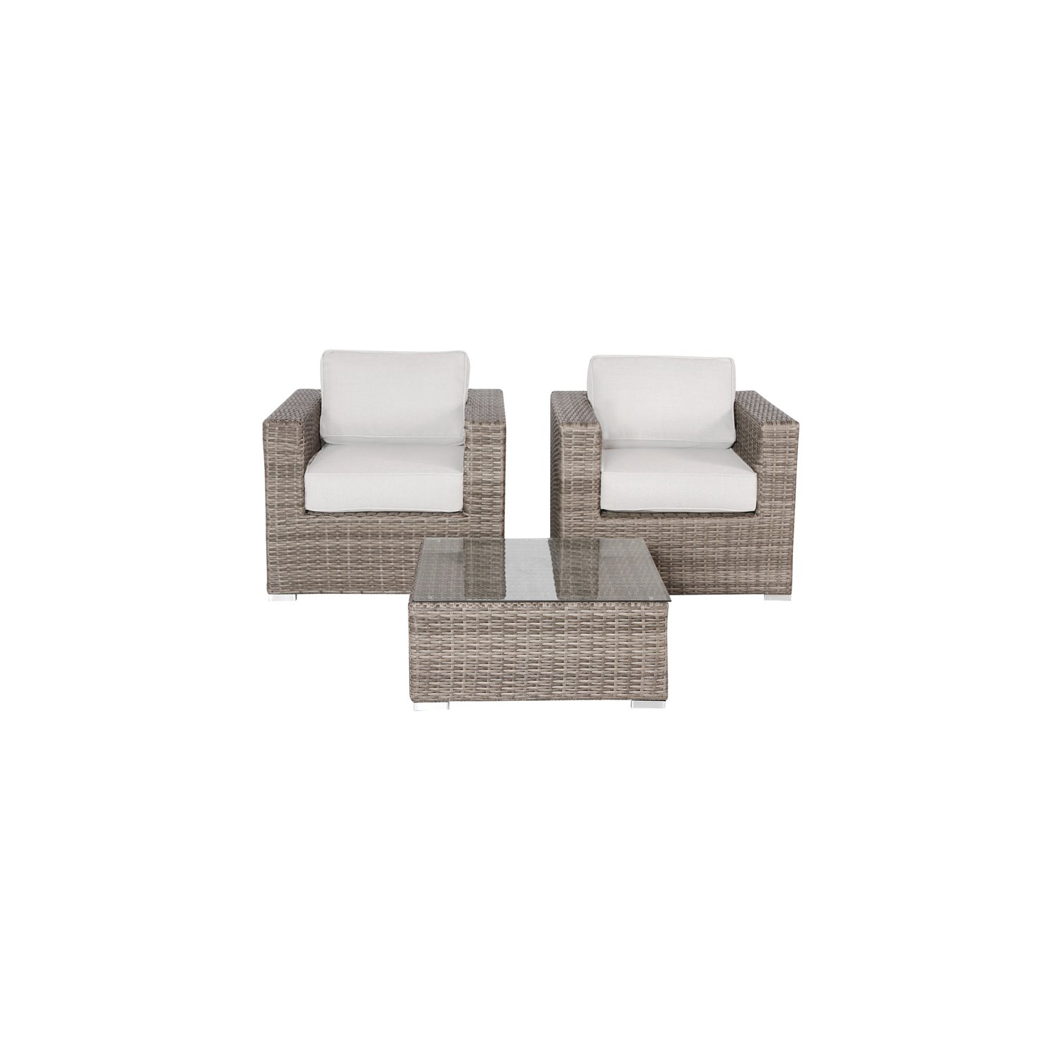 Living Source International 3-Piece Double Club Sectional Set in Gray/Canvas
