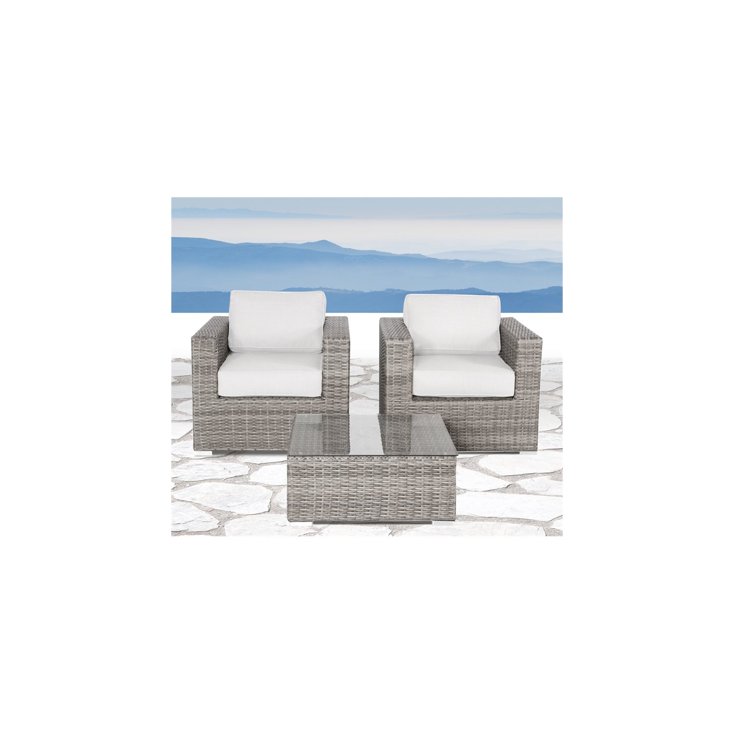 Living Source International 3-Piece Double Club Sectional Set in Gray/Canvas