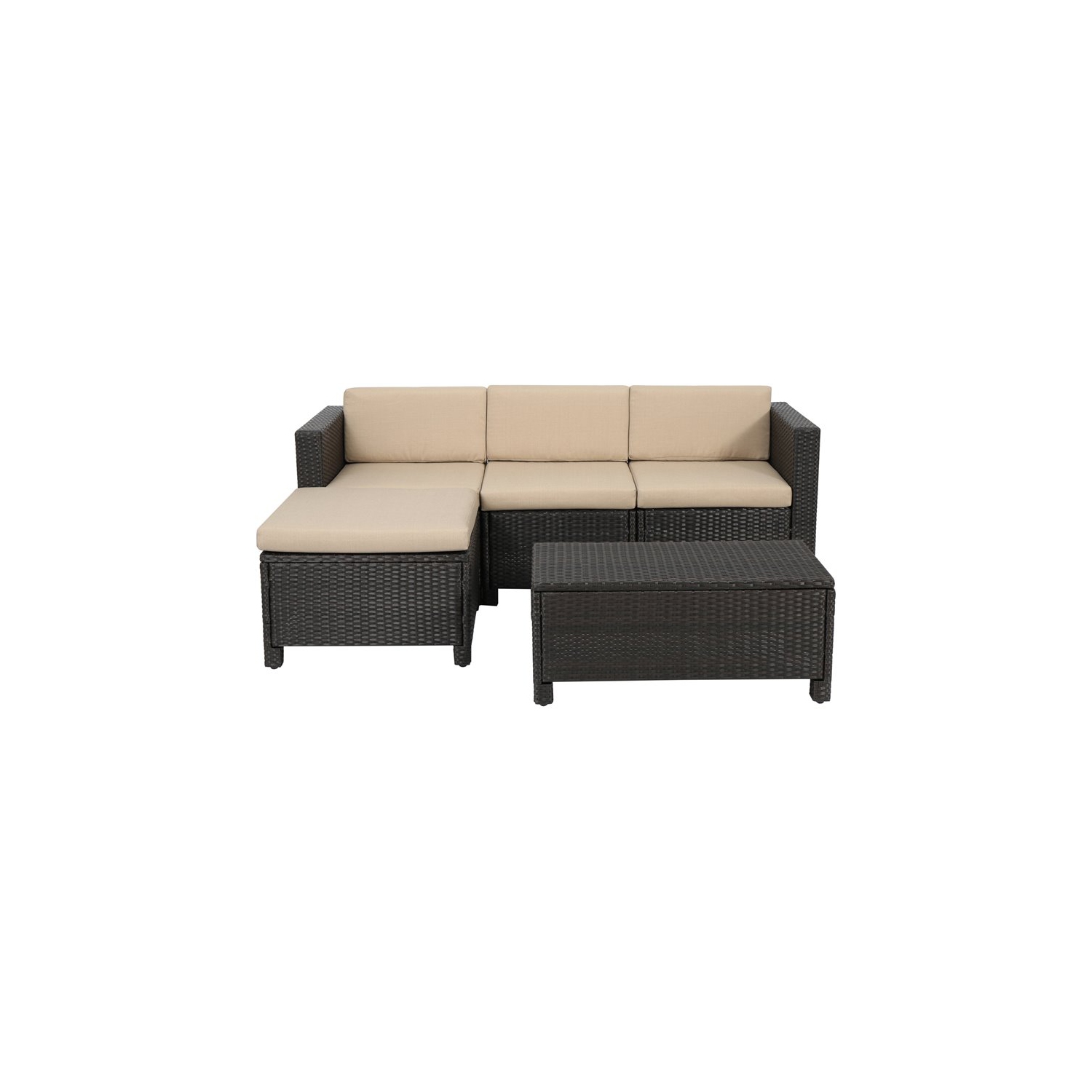 Noble House Puerta KD 5Pc PE Dark Brown and Beige Sofa Sectional with Table