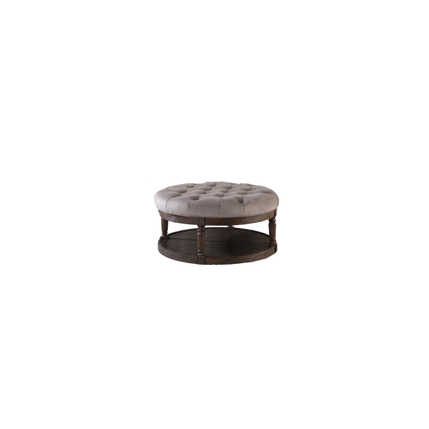 Best Master Linen Fabric Upholstered Round Ottoman in Otter/Smoked Rustic Gray