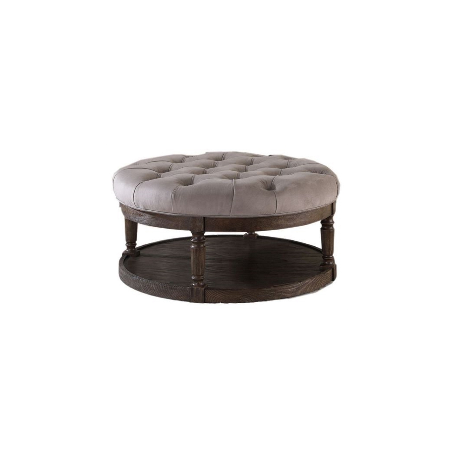 Best Master Linen Fabric Upholstered Round Ottoman in Otter/Smoked Rustic Gray