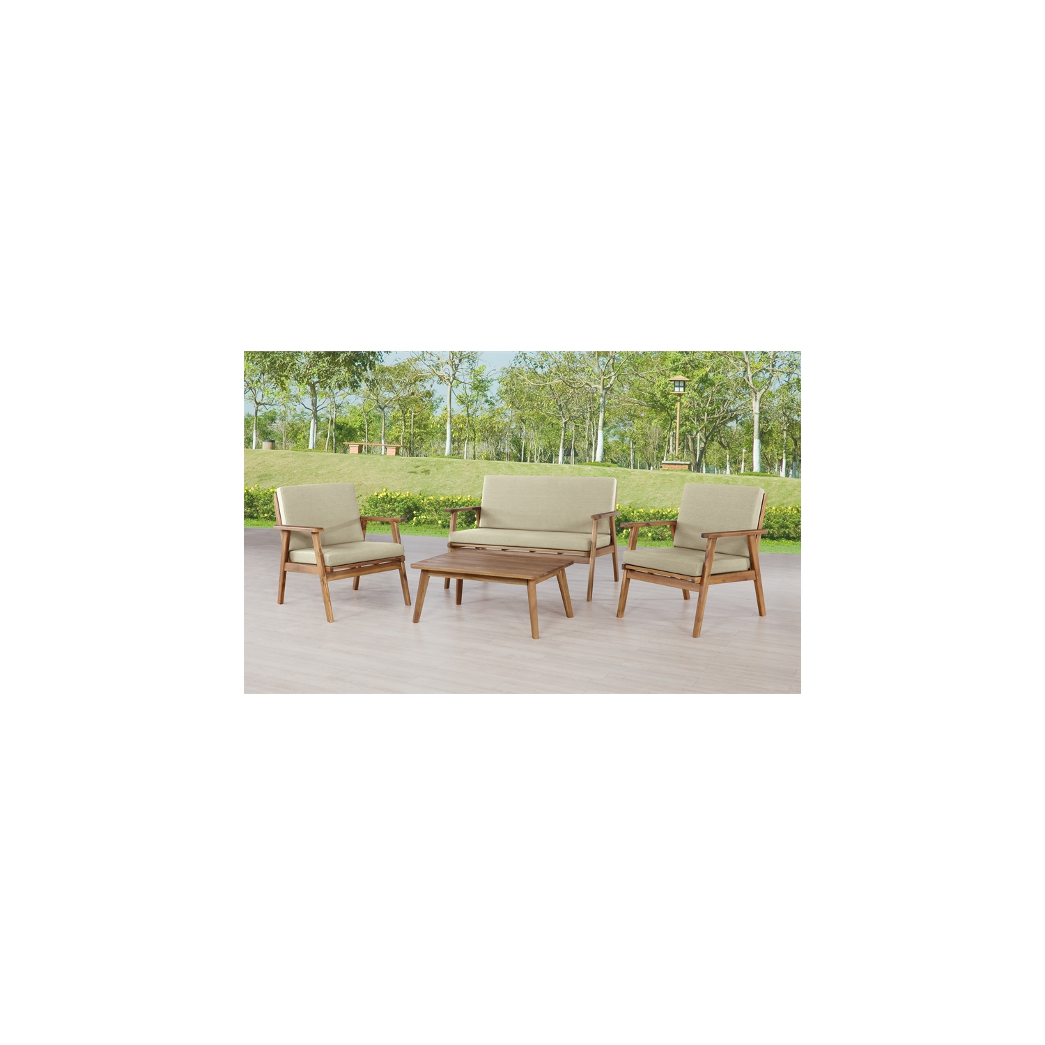 Riverbay Furniture Transitional Acacia Wood Outdoor Chat Set in Natural