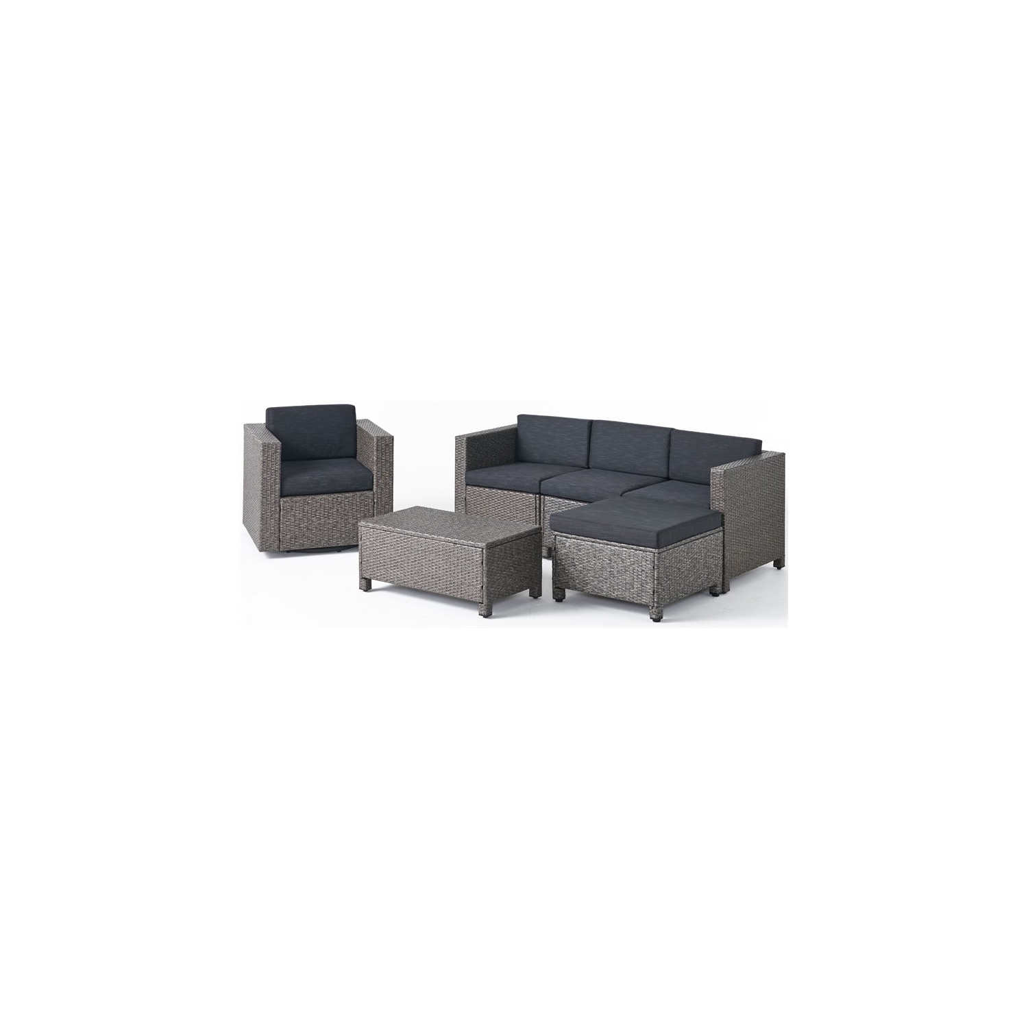 Puerta 4 Seater L-Shaped Sectional Sofa Set with Cushions Mixed Black/Dark Grey