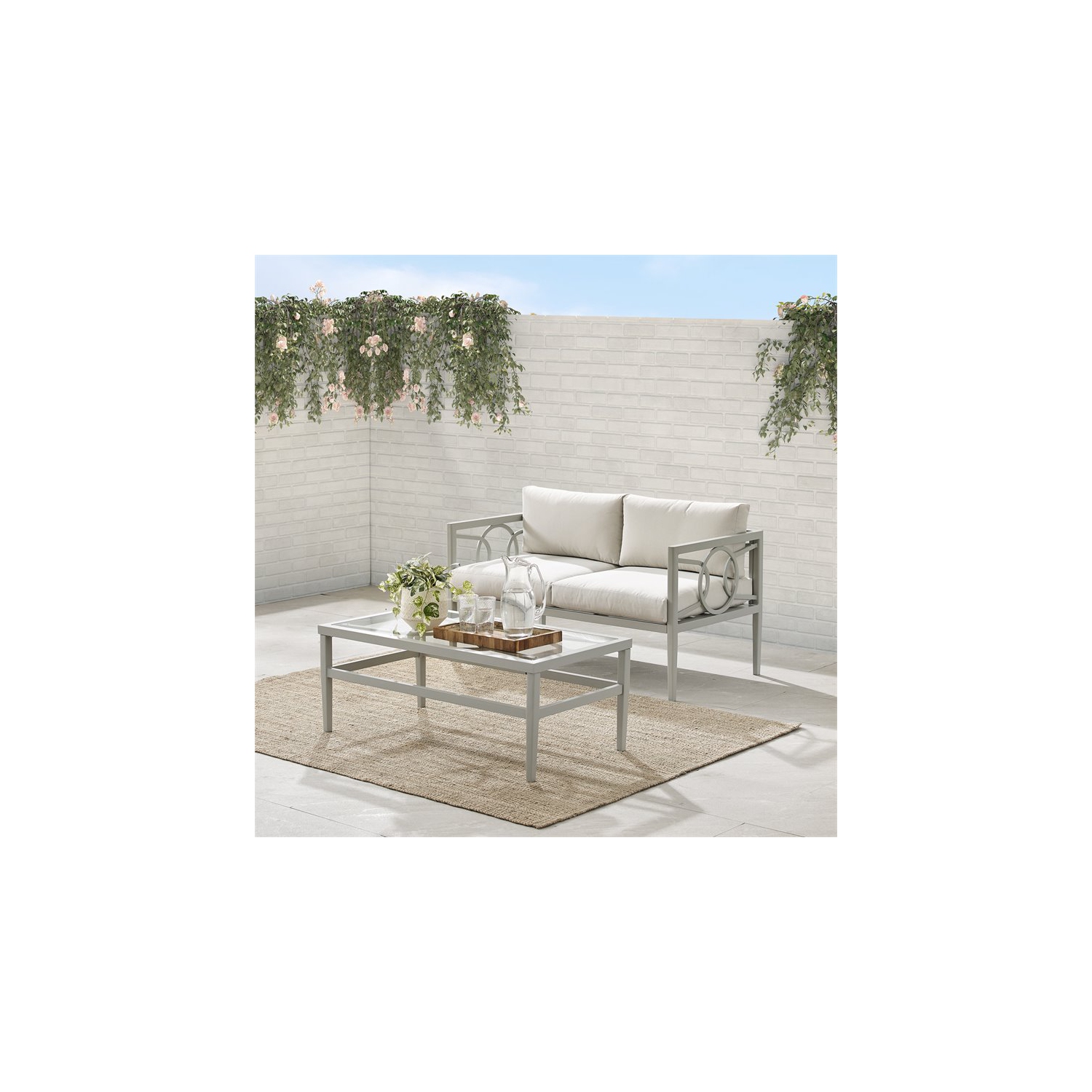 Crosley Furniture Ashford 2-piece Metal Outdoor Conversation Set in Gray
