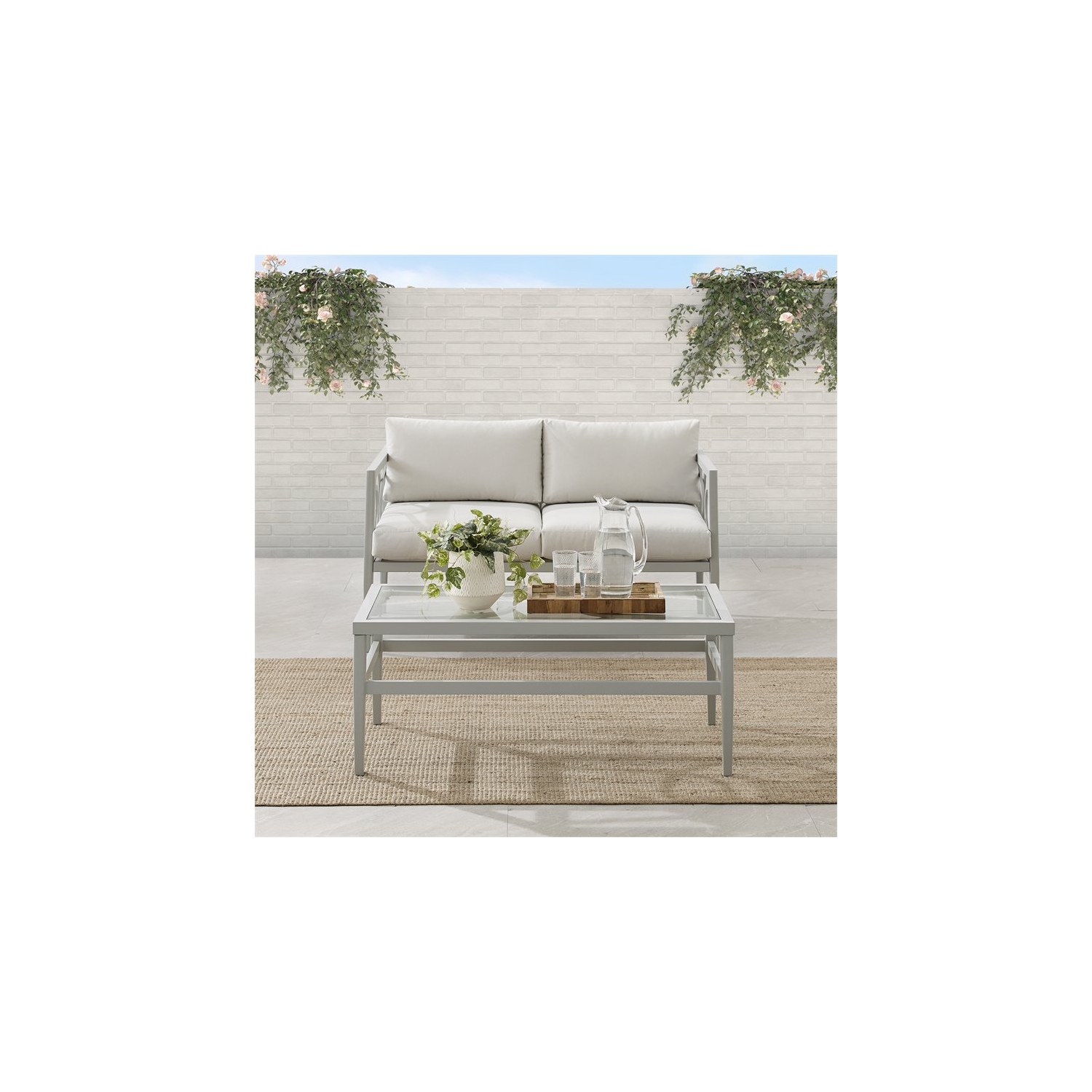 Crosley Furniture Ashford 2-piece Metal Outdoor Conversation Set in Gray