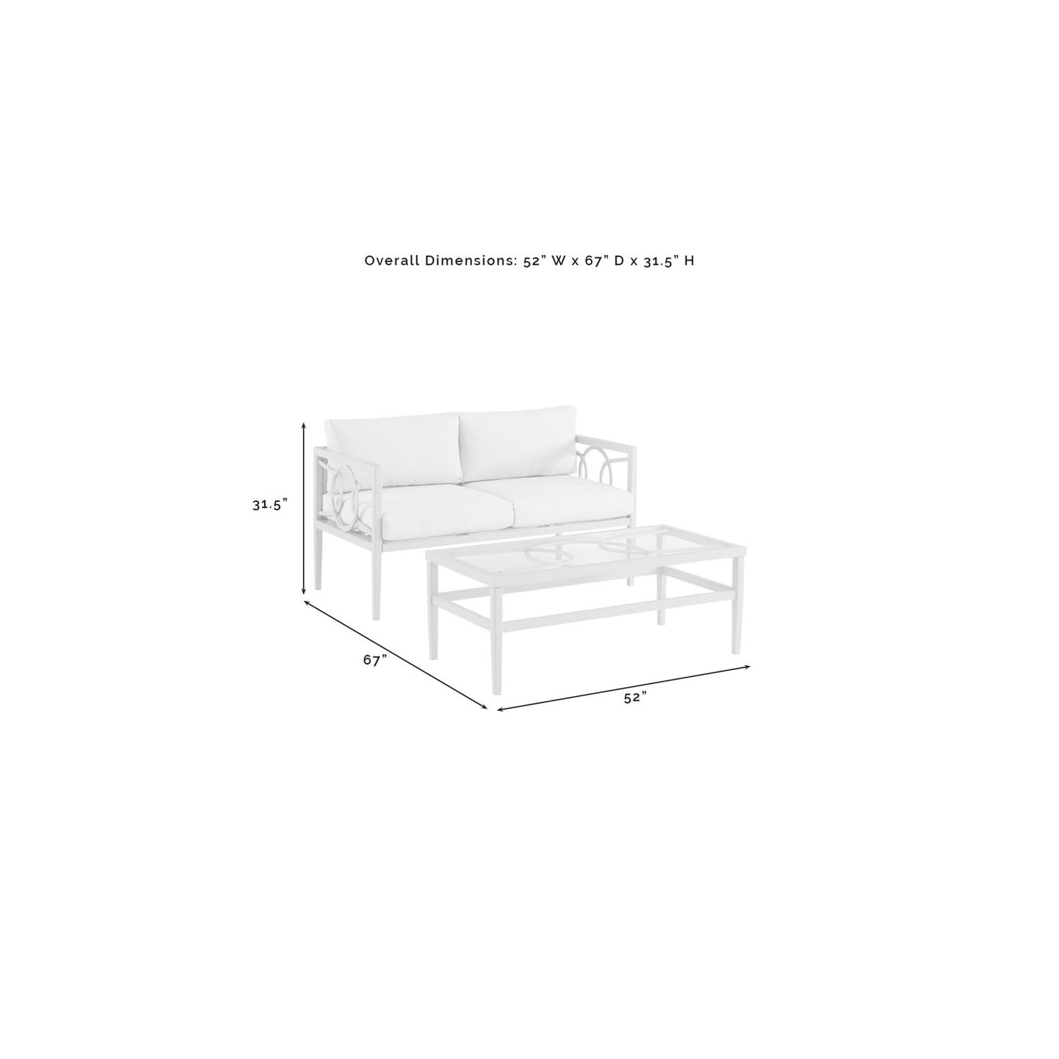 Crosley Furniture Ashford 2-piece Metal Outdoor Conversation Set in Gray